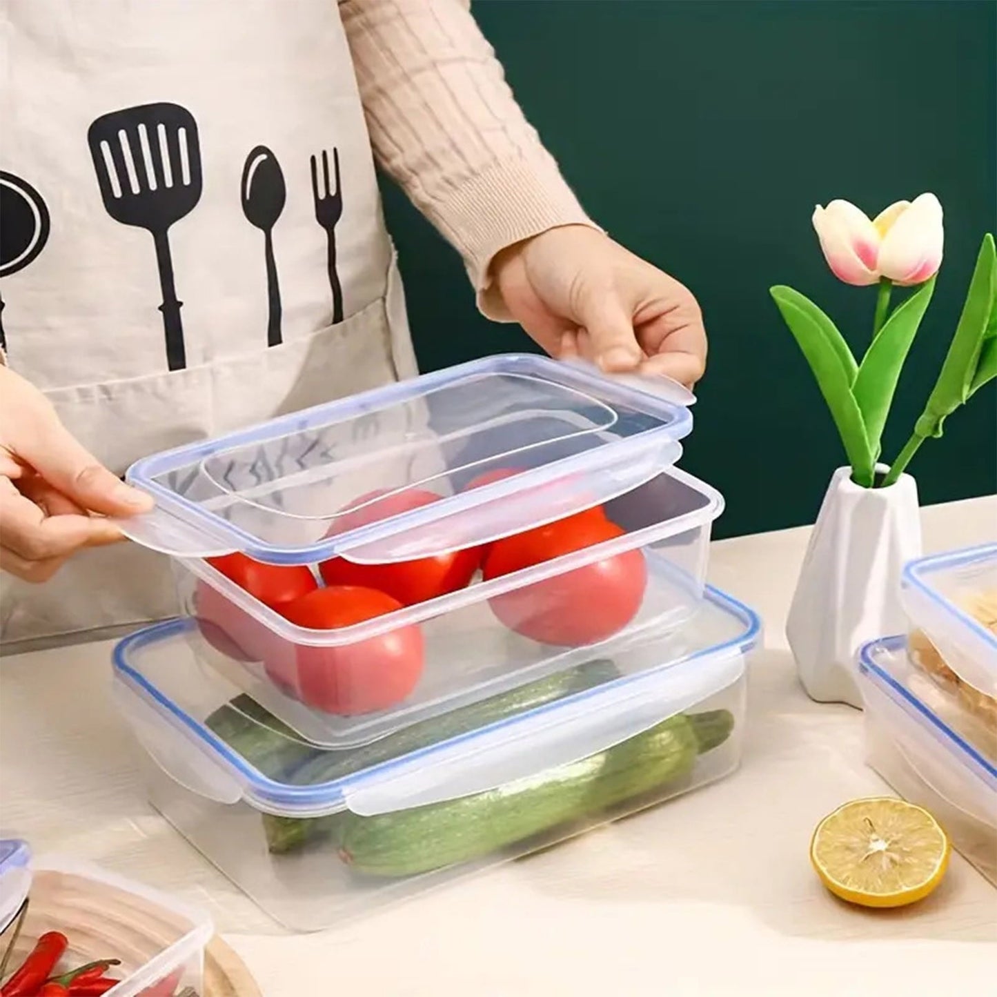 Grrvtrz ,Kitchen Refrigerator Rectangular Food Container Microwave Heat Plastic Lunch Box Food Lunch Box Fruit Storage Sealed Box,Lunch Box，Bento Box B