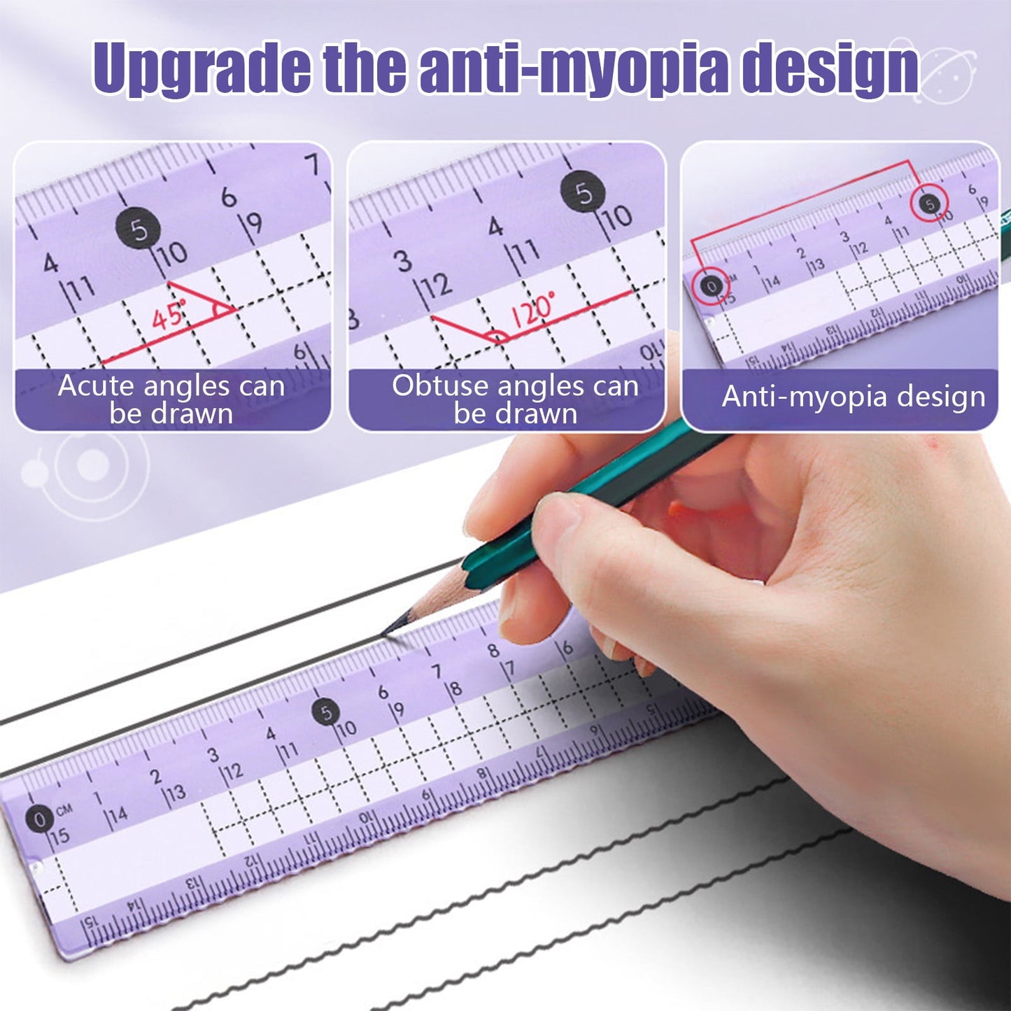 Grrvtrz Ruler,Avoid Myopia Math Geometry Kit 8 Piece Supplies Set with Shatterproof Storage Box Including Ruler Protractor Eraser Lead Leads Pencils for,ice Supplies,Stationery 7.09*3.15*1.57 Purple