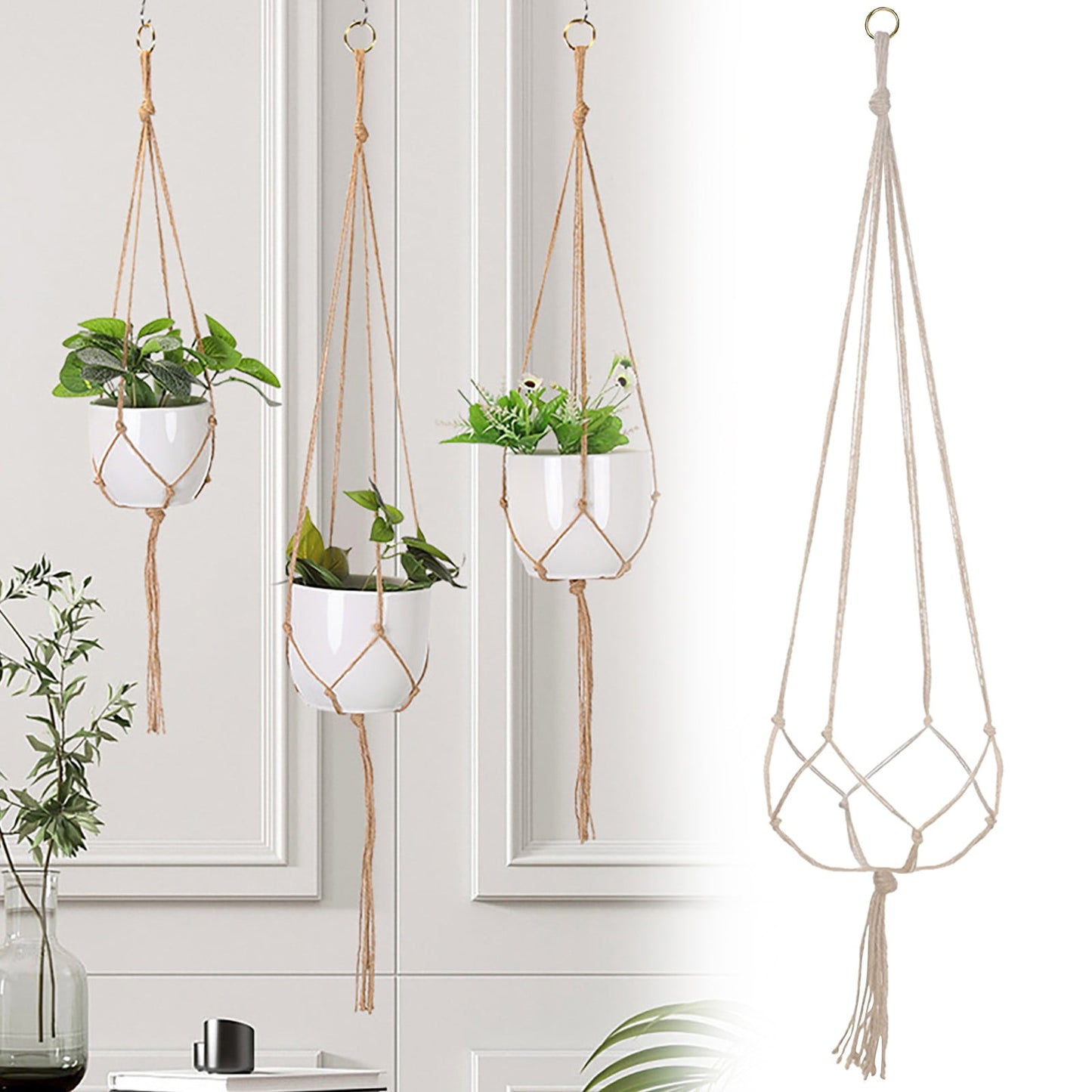 LGCASL Plant Hanger Flower Pot Plant Holder for Indoor Outdoor Decorations,Indoor Hanging Planter Holder, Hanging Baskets for Plant, 1X Hanging Basket Net Bag Plant Hangers Brown