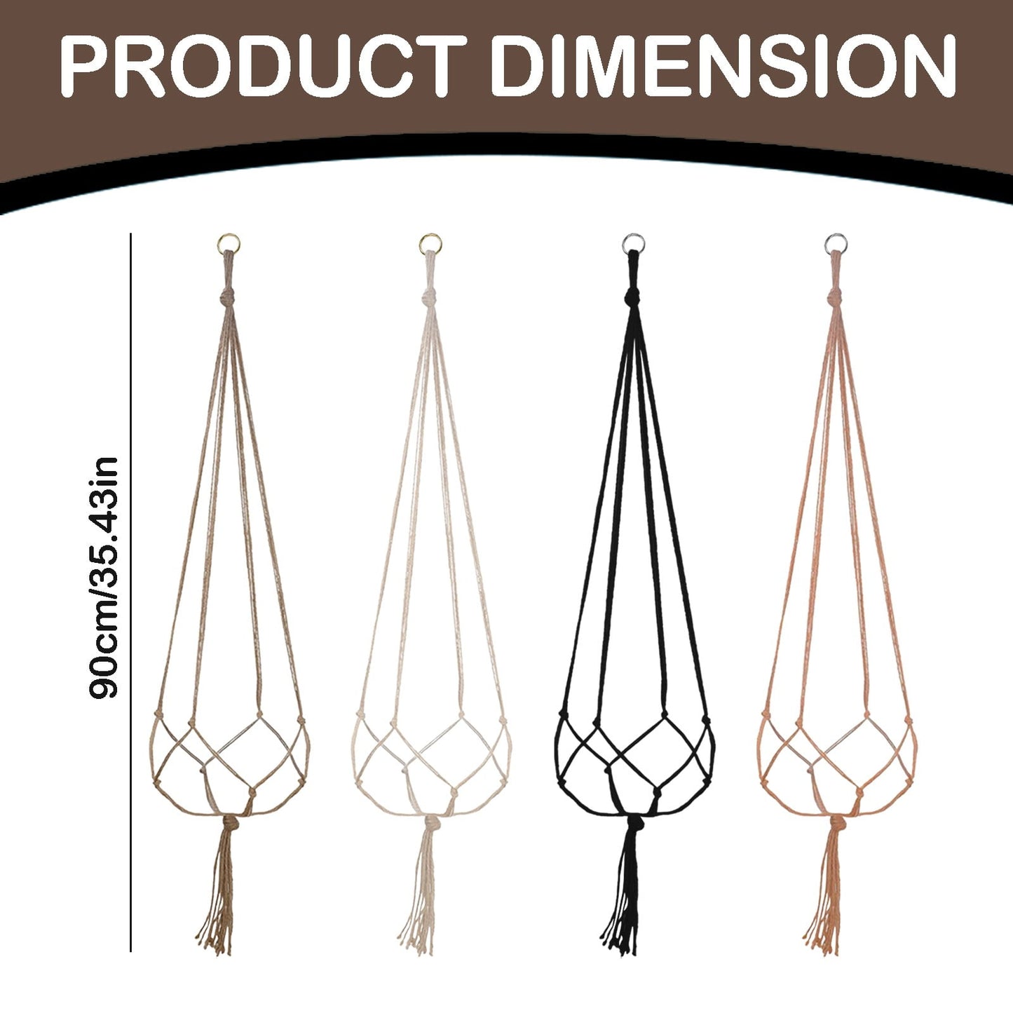 LGCASL Plant Hanger Flower Pot Plant Holder for Indoor Outdoor Decorations,Indoor Hanging Planter Holder, Hanging Baskets for Plant, 1X Hanging Basket Net Bag Brown Plant Hangers White
