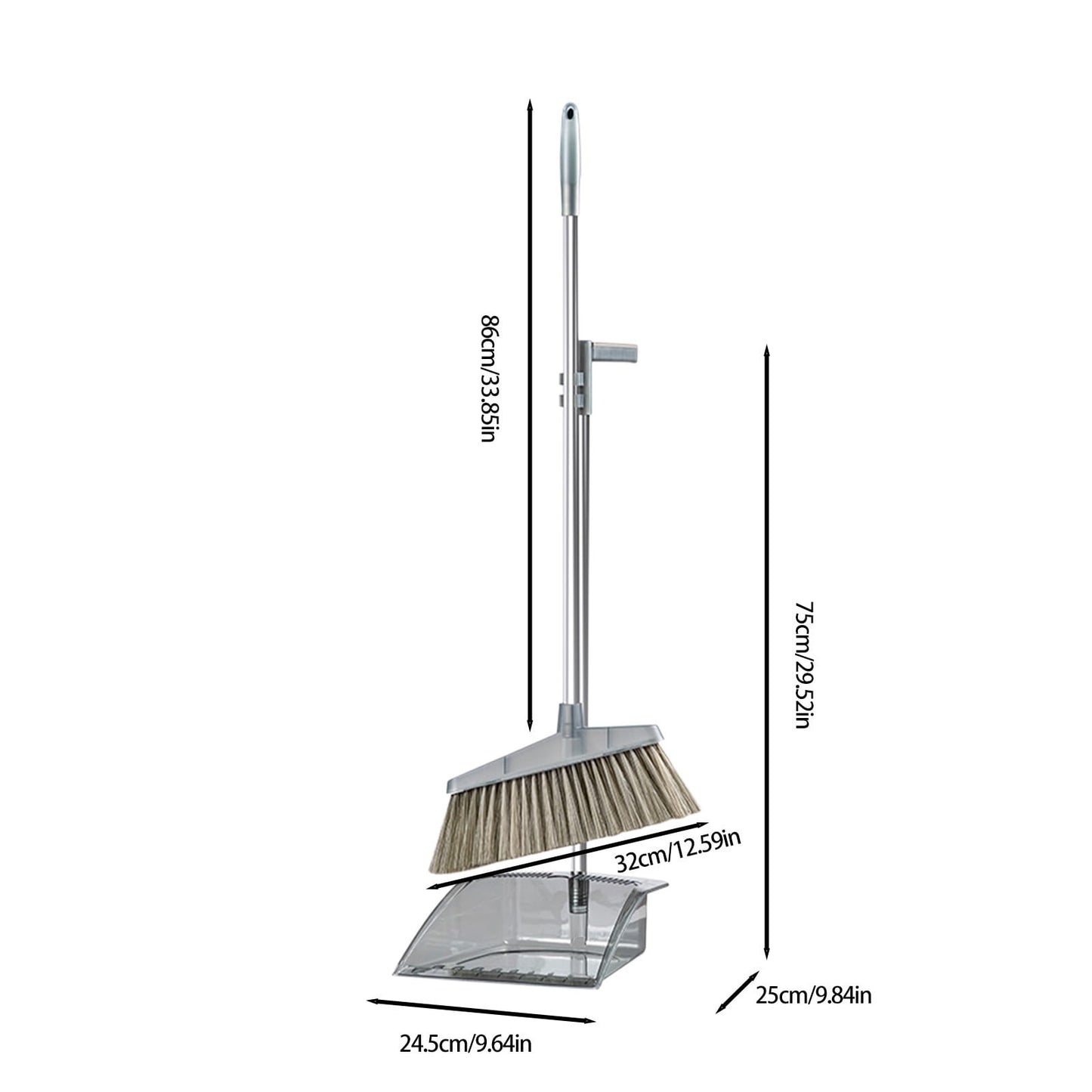 Grrvtrz Broomstick and Dustpan Set Long Adjustable Handle and Dustpan Combo for Sweeping Pet Hair From Home Office Kitchen Hall Floors Indoor and Outdoor Cleaning,Sweeping,Cleaning Supplies 12.2*11.42*3.74 Gray