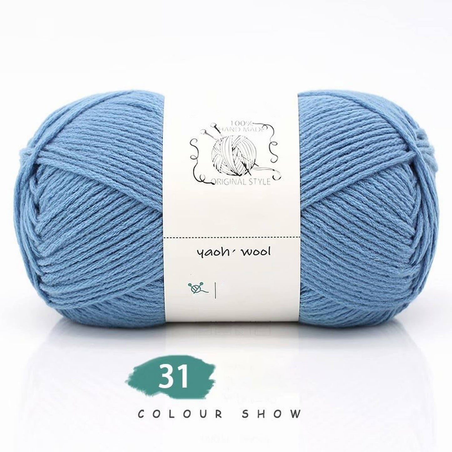 LGCASL Hand-Knitted Yarn #2 Pure White , 1Pc100G Hand Woven Cotton Yarn Soft Crochet Yarn for Hand Knitting Warm Sweater Sofa Cushion Scarf Diy Sky Blue