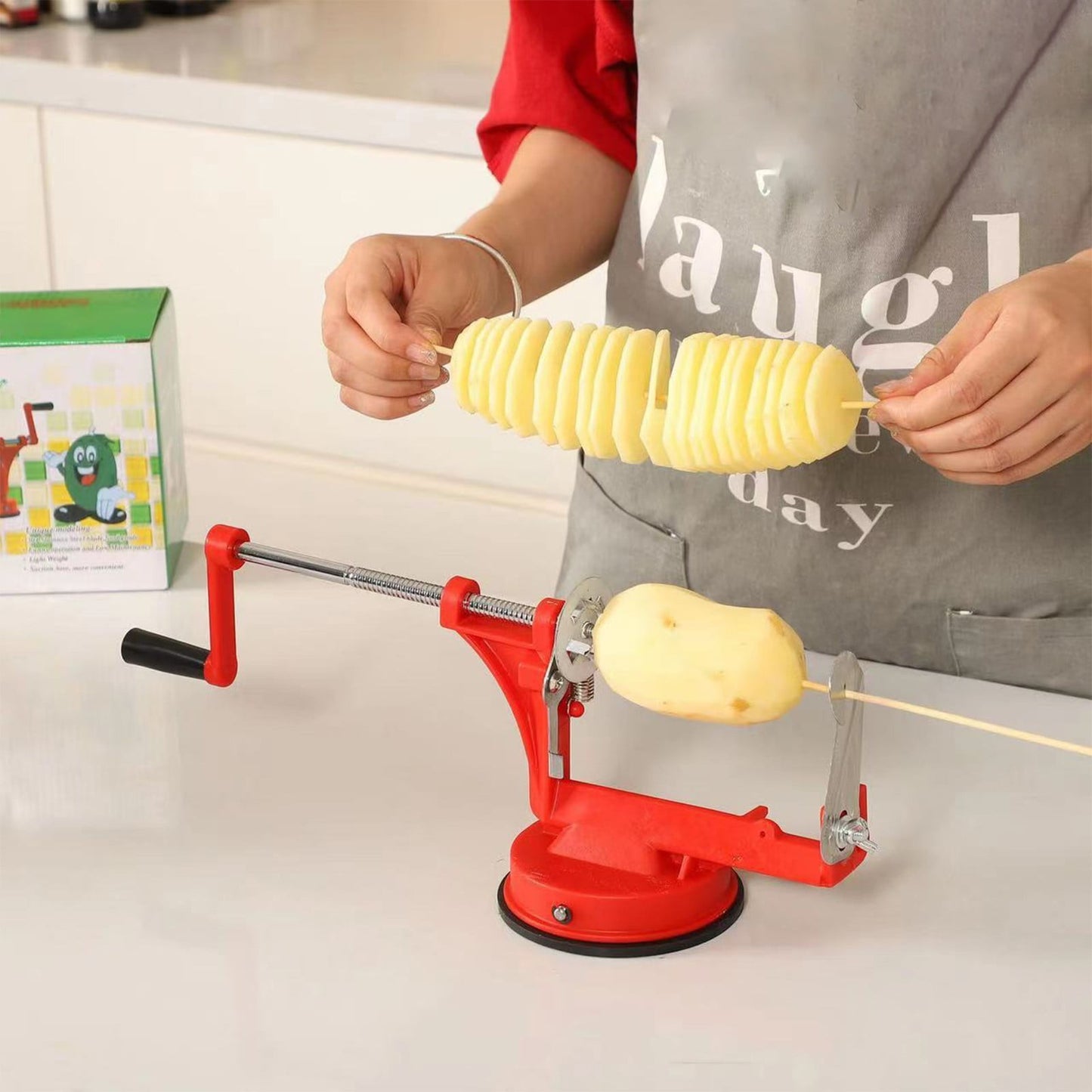 Bpyeka Potato Chip Processor,Household Manual Potato Tower Stainless Steel Hand Cranked Potato Chopper Whirlwind Potato Chip Multifunctional Rotating Potato Chip,Kitchen Decor,Home and Kitchen