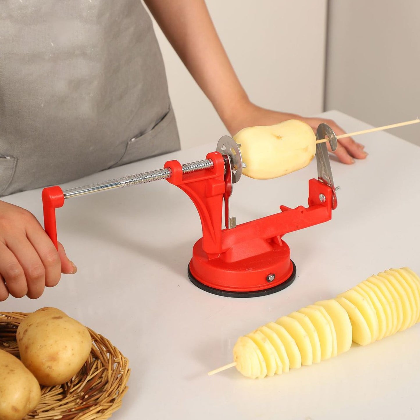 Bpyeka Potato Chip Processor,Household Manual Potato Tower Stainless Steel Hand Cranked Potato Chopper Whirlwind Potato Chip Multifunctional Rotating Potato Chip,Kitchen Decor,Home and Kitchen