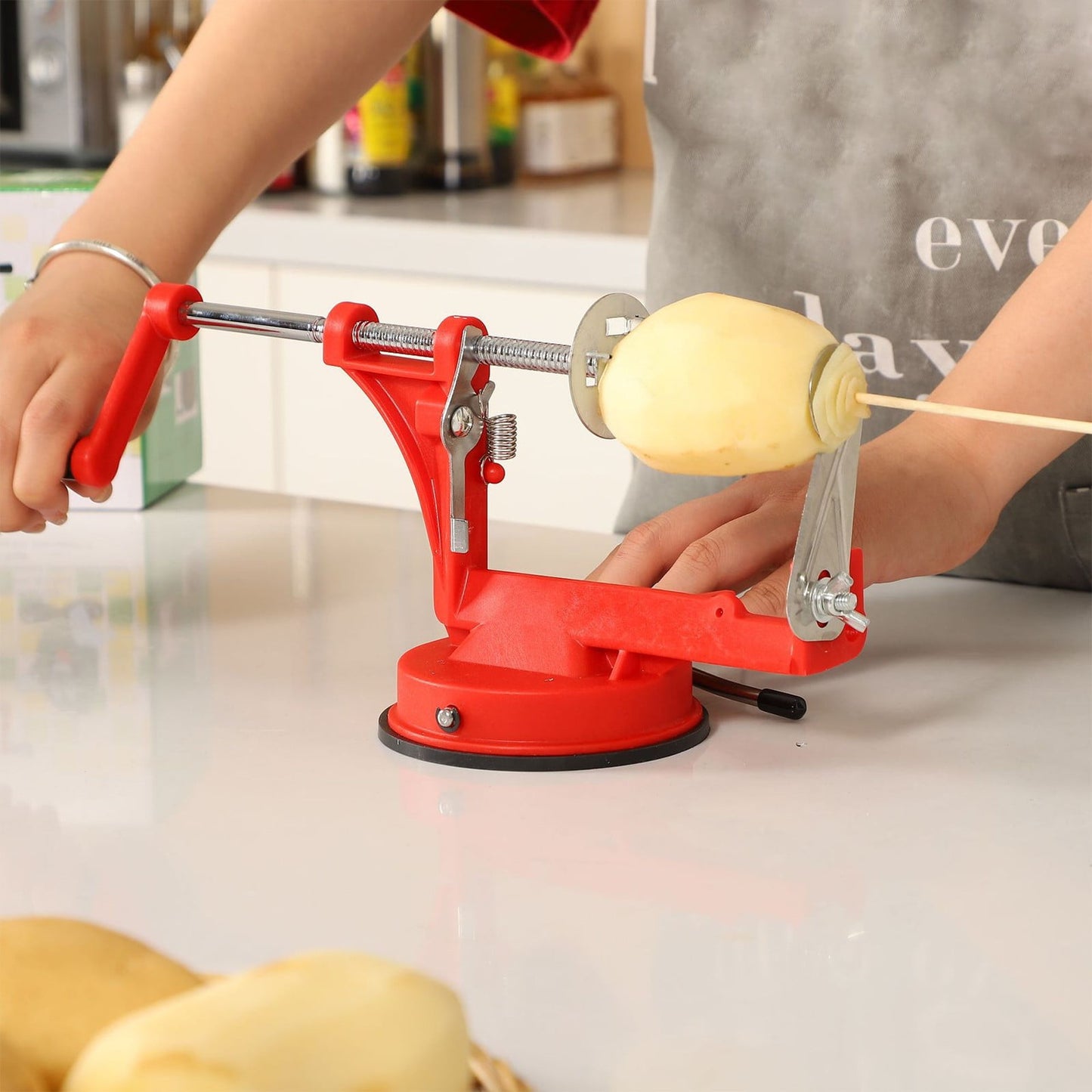 Bpyeka Potato Chip Processor,Household Manual Potato Tower Stainless Steel Hand Cranked Potato Chopper Whirlwind Potato Chip Multifunctional Rotating Potato Chip,Kitchen Decor,Home and Kitchen