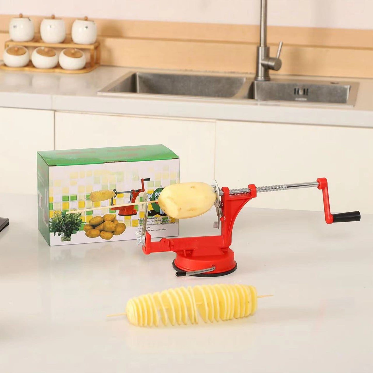 Bpyeka Potato Chip Processor,Household Manual Potato Tower Stainless Steel Hand Cranked Potato Chopper Whirlwind Potato Chip Multifunctional Rotating Potato Chip,Kitchen Decor,Home and Kitchen