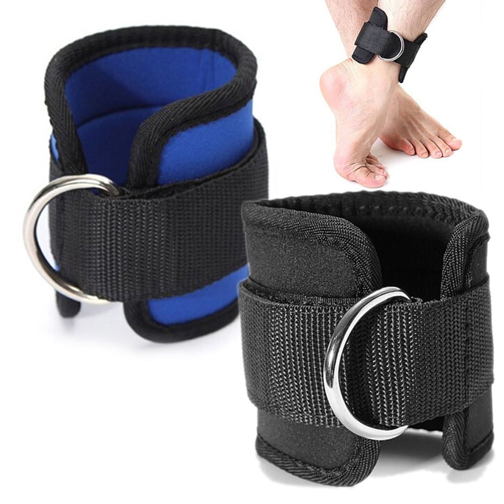 Weight Lifting Ankle D-Ring Strap Pulley Cable Kickbacks Attachment Gym Leg Black/Blue/Rose Red