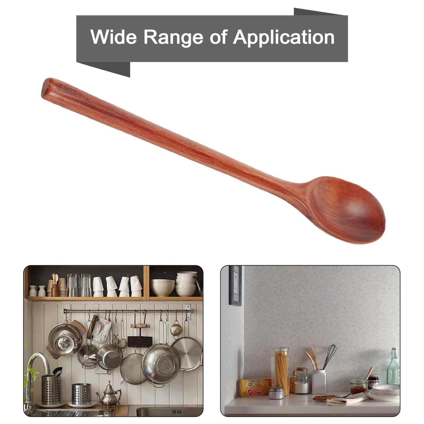 Gerich Long Wooden Spoon,6 Pieces 9 inch Korean Style Spoon,Kitchen Long Handle Mixing Spoon,Natural Wood Soup Spoon for Kids