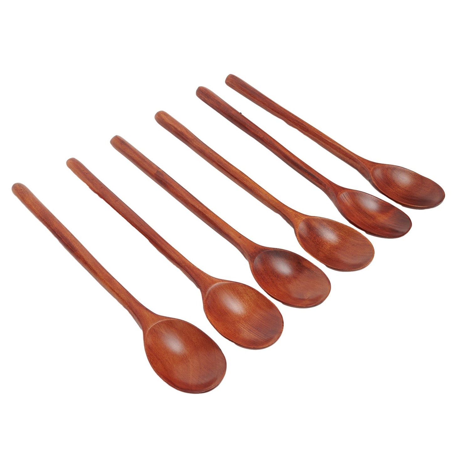 Gerich Long Wooden Spoon,6 Pieces 9 inch Korean Style Spoon,Kitchen Long Handle Mixing Spoon,Natural Wood Soup Spoon for Kids