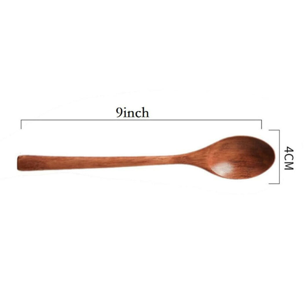 Gerich Long Wooden Spoon,6 Pieces 9 inch Korean Style Spoon,Kitchen Long Handle Mixing Spoon,Natural Wood Soup Spoon for Kids
