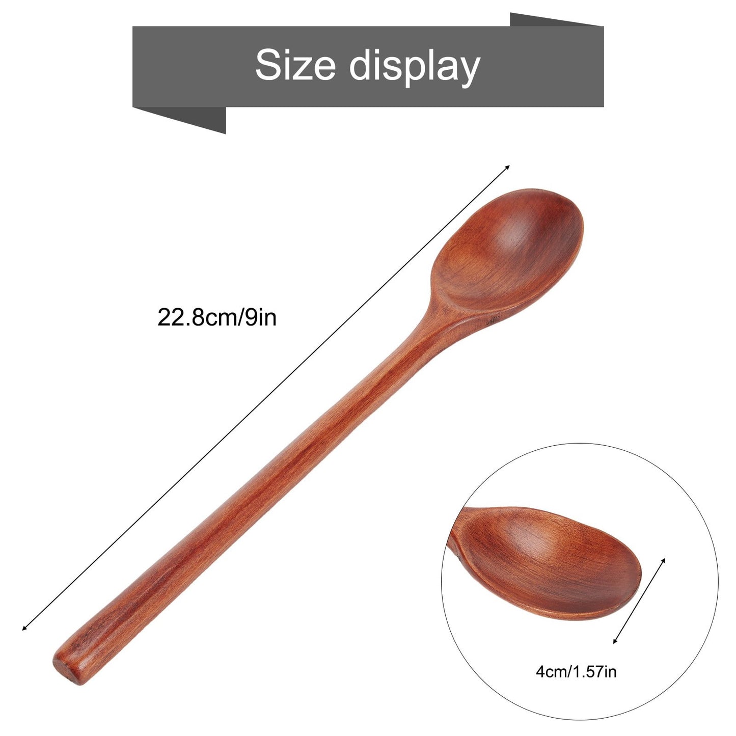 Gerich Long Wooden Spoon,6 Pieces 9 inch Korean Style Spoon,Kitchen Long Handle Mixing Spoon,Natural Wood Soup Spoon for Kids