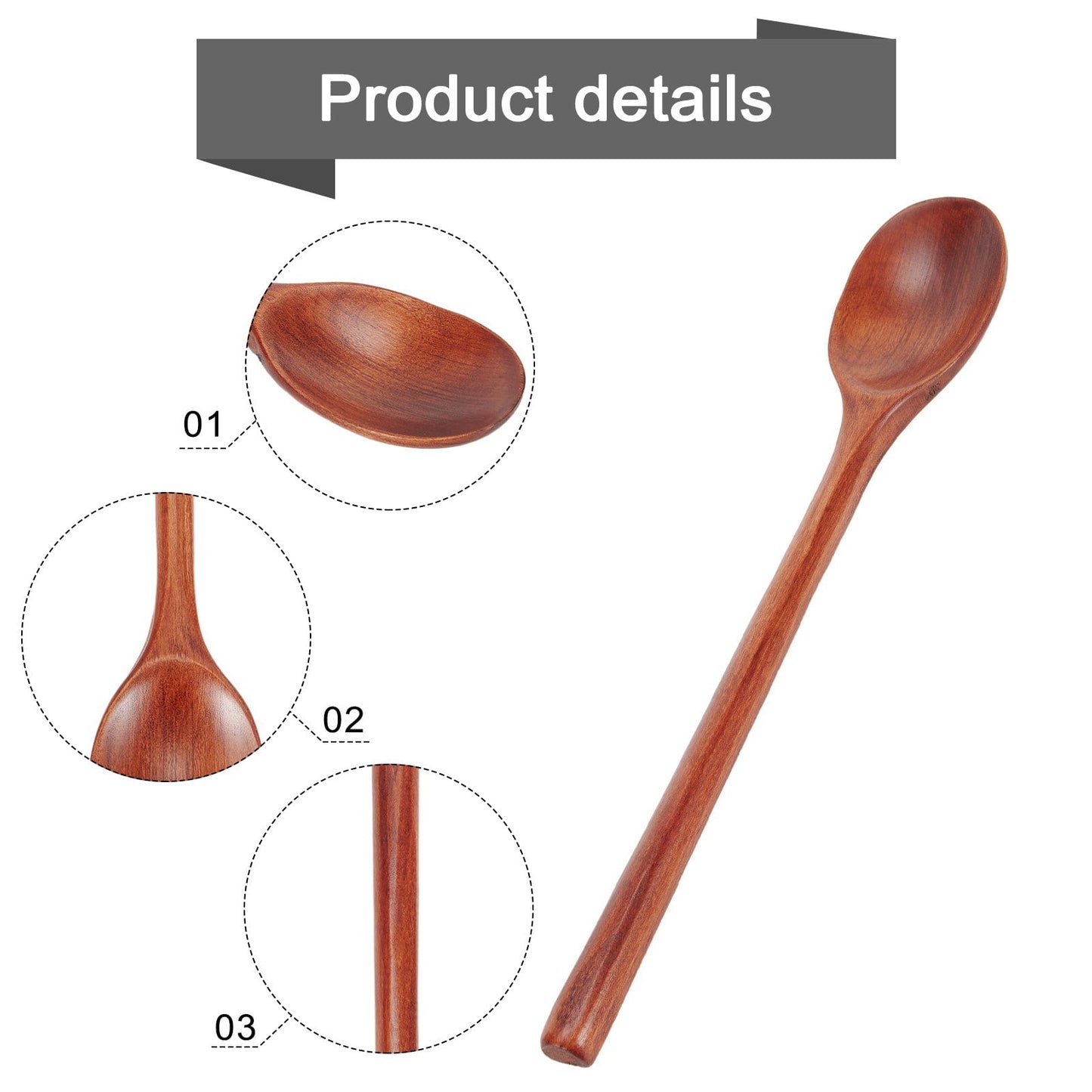 Gerich Long Wooden Spoon,6 Pieces 9 inch Korean Style Spoon,Kitchen Long Handle Mixing Spoon,Natural Wood Soup Spoon for Kids