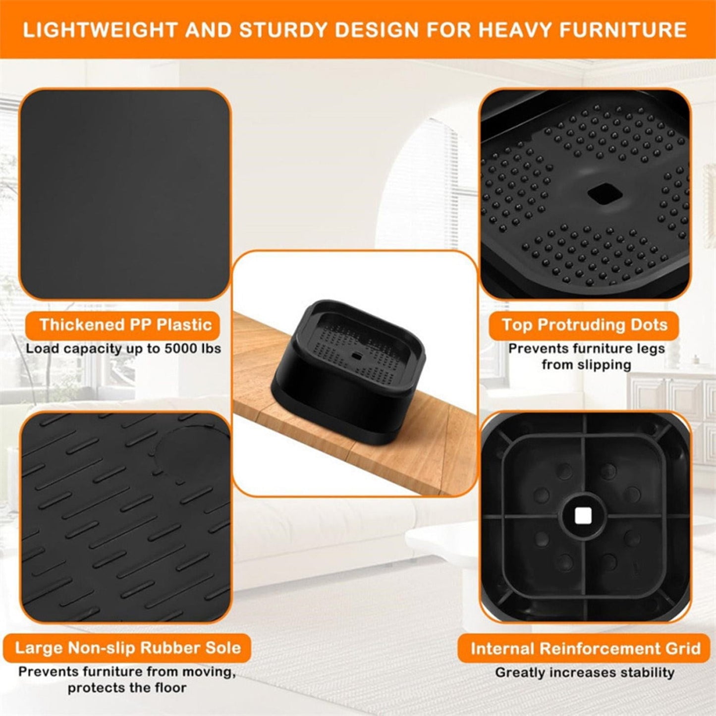 LGCASL Clearance! L: 6 cm,W: 6 cm Furniture Adjustable Adjustable Bed for Table Desk Couch Chair Sofa Cabinet Bed Legs Dorm Anti Rubber- W: 6 cm,L: 8 cm Black