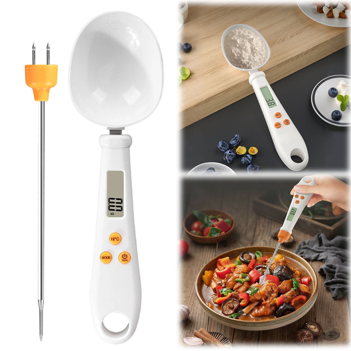 LGCASL White Weighable Spoon 2 in 1 Electronic Kitchen Scale Lcd Digital Measuring Flour Digital Spoon Scale Kitchen Tool Forfood 20.5*5.8*1 I