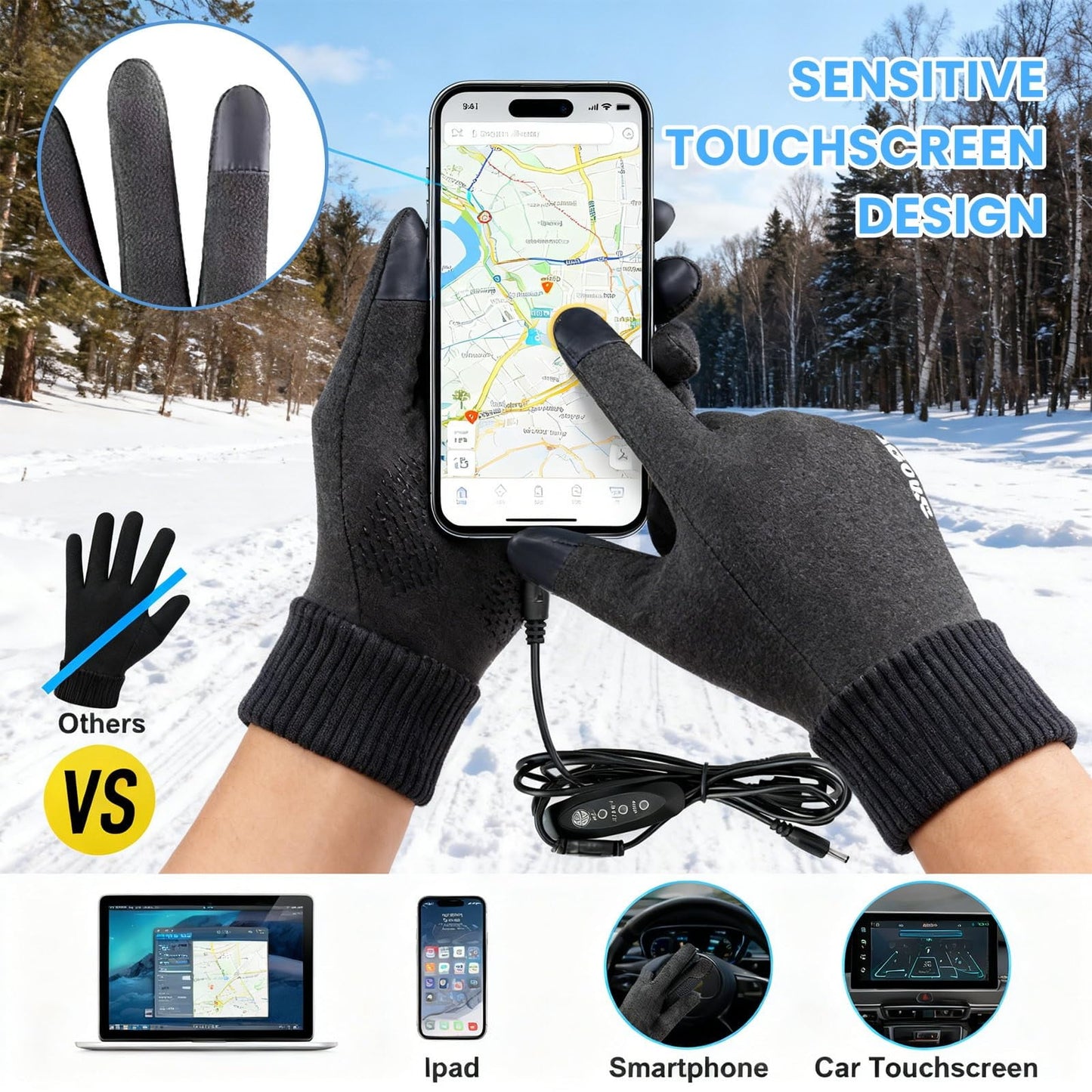 LGCASL Clearance! Heated Gloves Heated Gloves for Men Women with 3 Heat Settings Touchscreen Warming Gloves for Climbing Hiking Cycling Camping- Grey 26 Navy