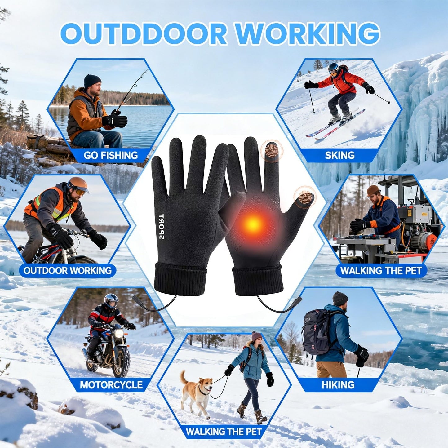 LGCASL Clearance! Heated Gloves Heated Gloves for Men Women with 3 Heat Settings Touchscreen Warming Gloves for Climbing Hiking Cycling Camping- Grey 26 Navy