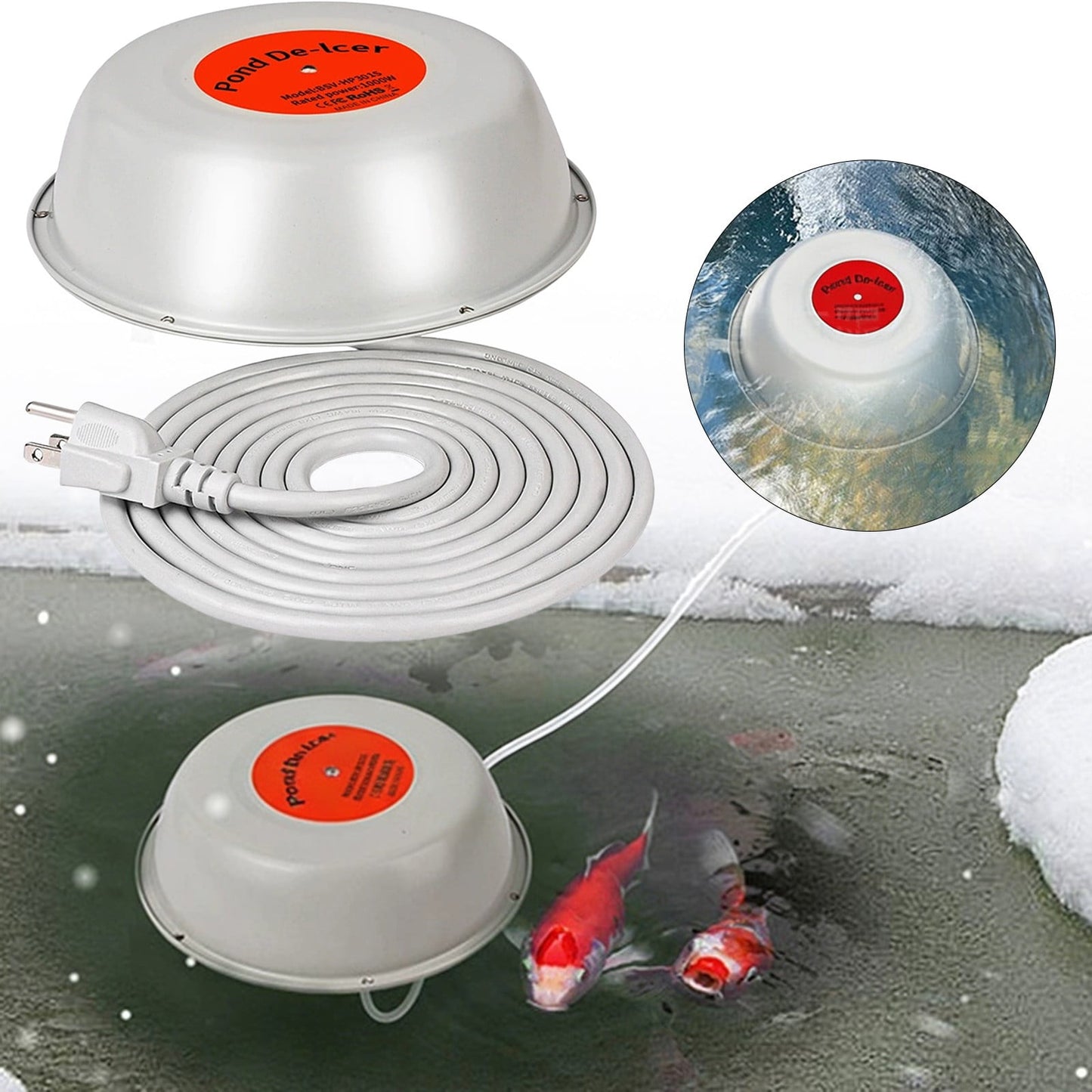LGCASL Clearance! 1000W Floating Pond Heater Thermostatic Outdoor Fish Pond De Icer with Auto Heating & Shut Off Function Aluminum Tank Water Heater Deicer with 10Ft Power Cor- One Size A