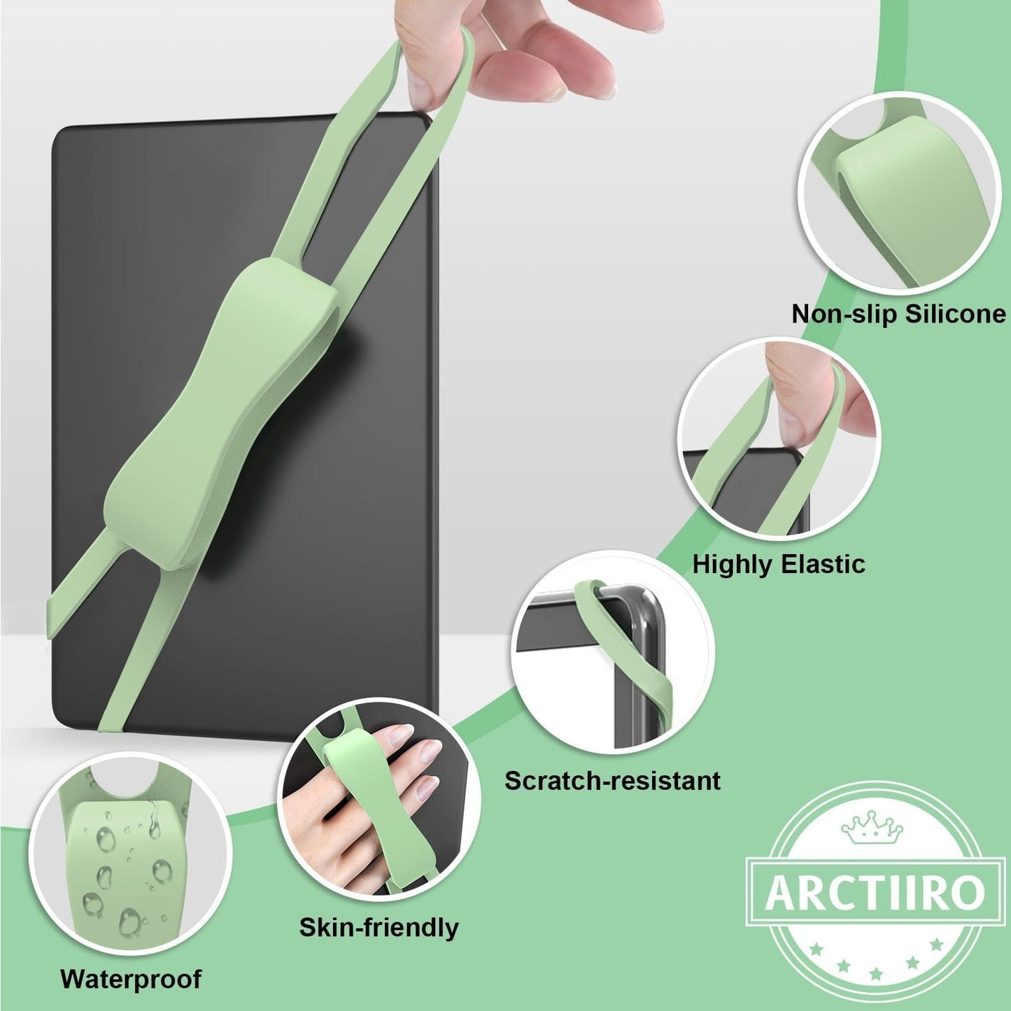 LGCASL Blue Flat Plate Fixing Wrist Strap D Light Green Elastic Tablet Strap for Fingers Comfortable Adjustable for Reading and Watching Videos 6 Color Options 18.5 cm B
