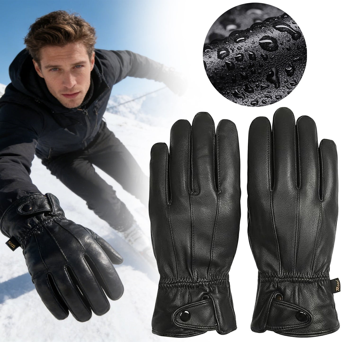 LGCASL Clearance! Mens Gloves，Gloves for Men，Mens Winter Gloves，Mens Leather Gloves Mens Winter Black Leather Gloves for Driving Dress Real Sheepskin Leather Warm Fleece Lined Gloves- 23*12cm Black