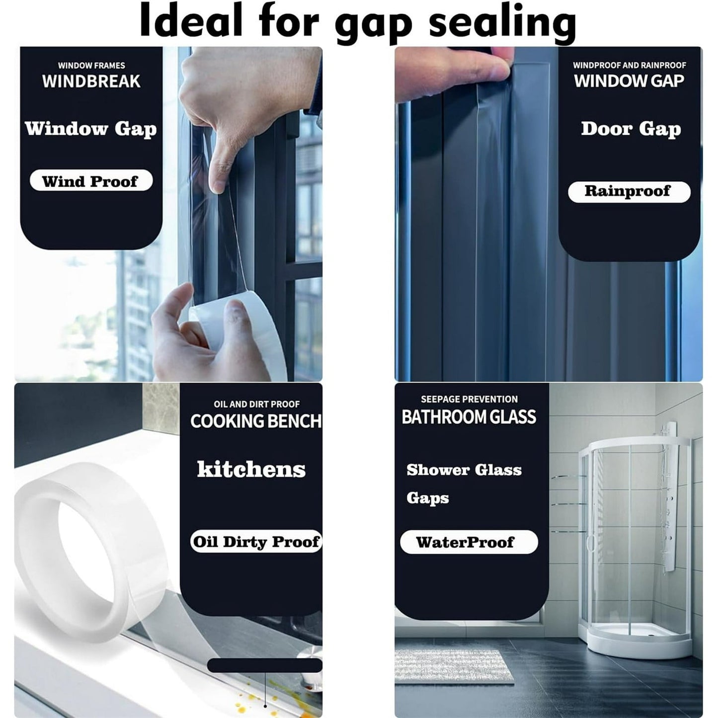 LGCASL Transparent Window Weather Sealing Tape Weather Stripping Free Window Insulation Caulk Tape for Doors Shower Glass Bathroom 0.5mm*3cm*10m Clear