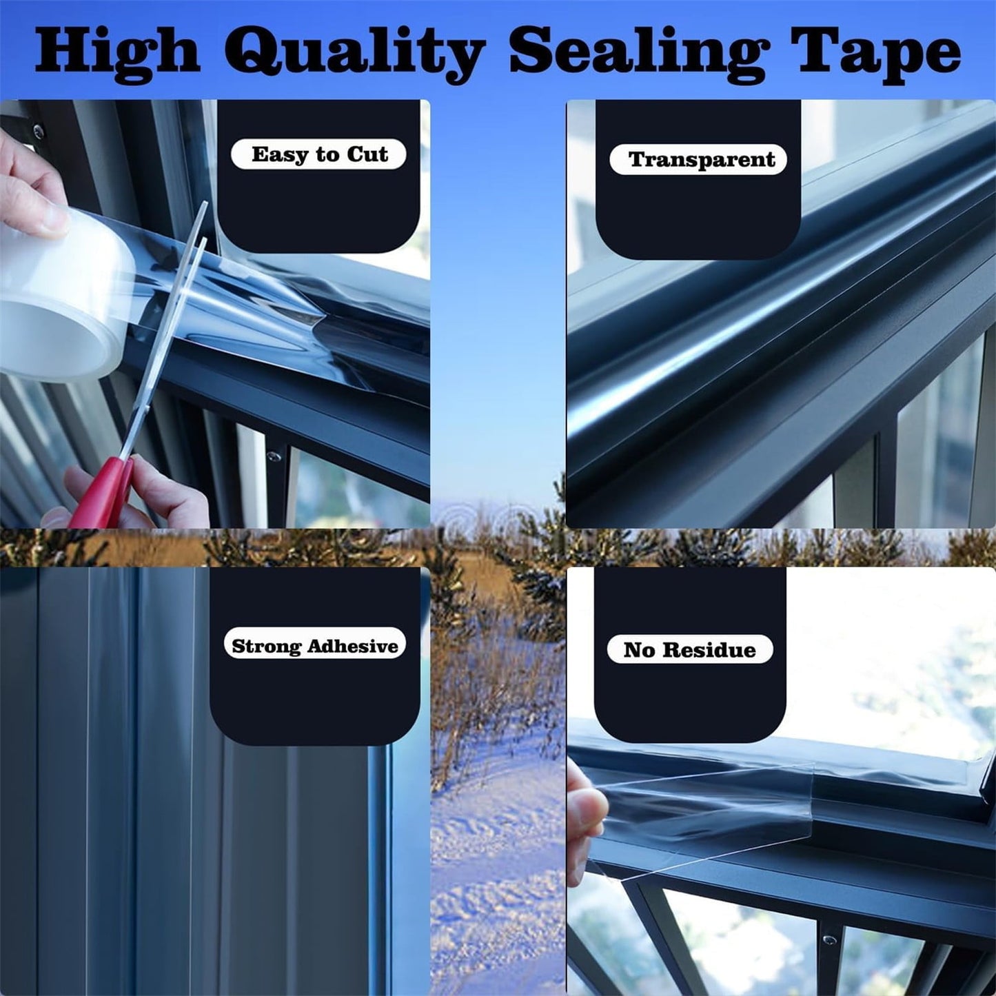 LGCASL Transparent Window Weather Sealing Tape Weather Stripping Free Window Insulation Caulk Tape for Doors Shower Glass Bathroom 0.5mm*5cm*10m Clear