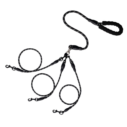 LGCASL 3 Dog Leash No Tangle, Heavy Duty Multiple Dog Lead Shock Absorbing Bungee, Triple Bungee Leash, Reflective Dog Leash Free Multi Pet Walking Rope with Detachable Black
