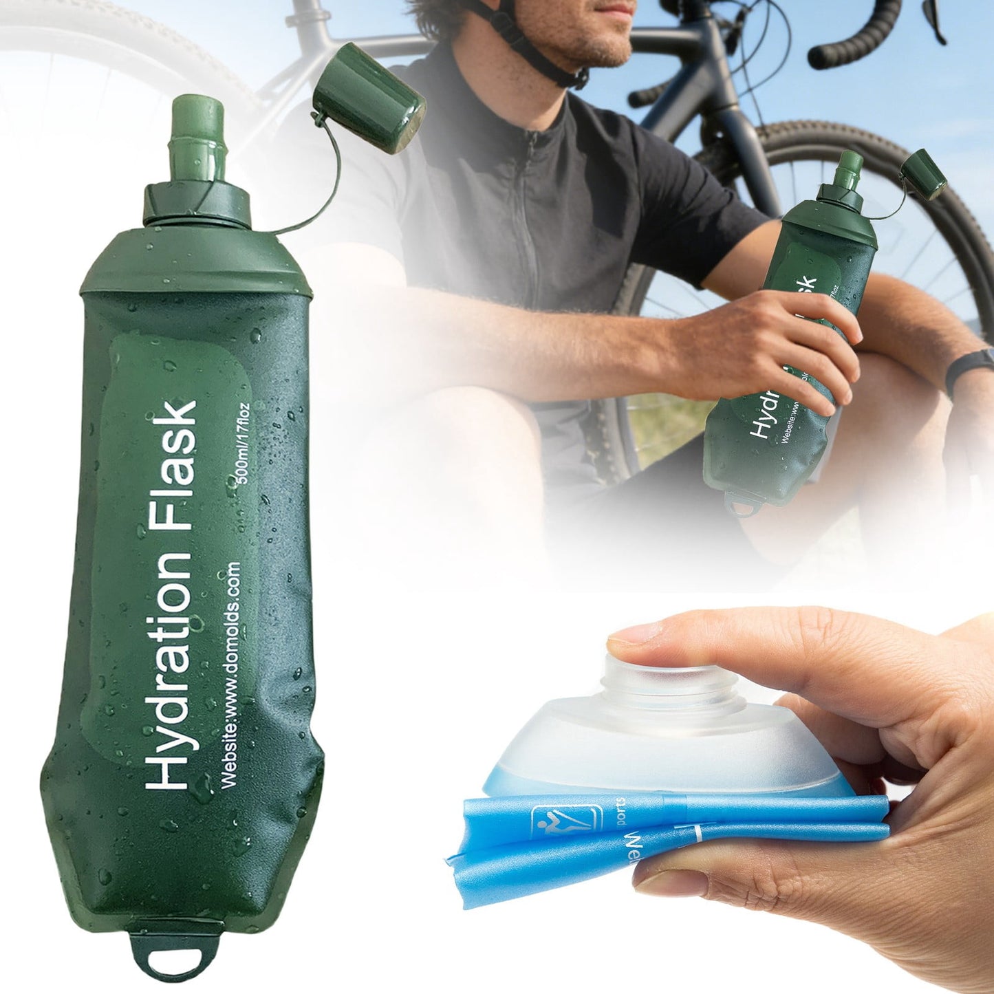 150ml Soft Flask,Light Tpu Foldable Soft Water Bottle Leak Proof Hydration Flask,Soft Water Bottle Running for Running Hiking Cycling Camping Portable Travel Sports Water Bag Easy to Carry M(250ml) Army Green