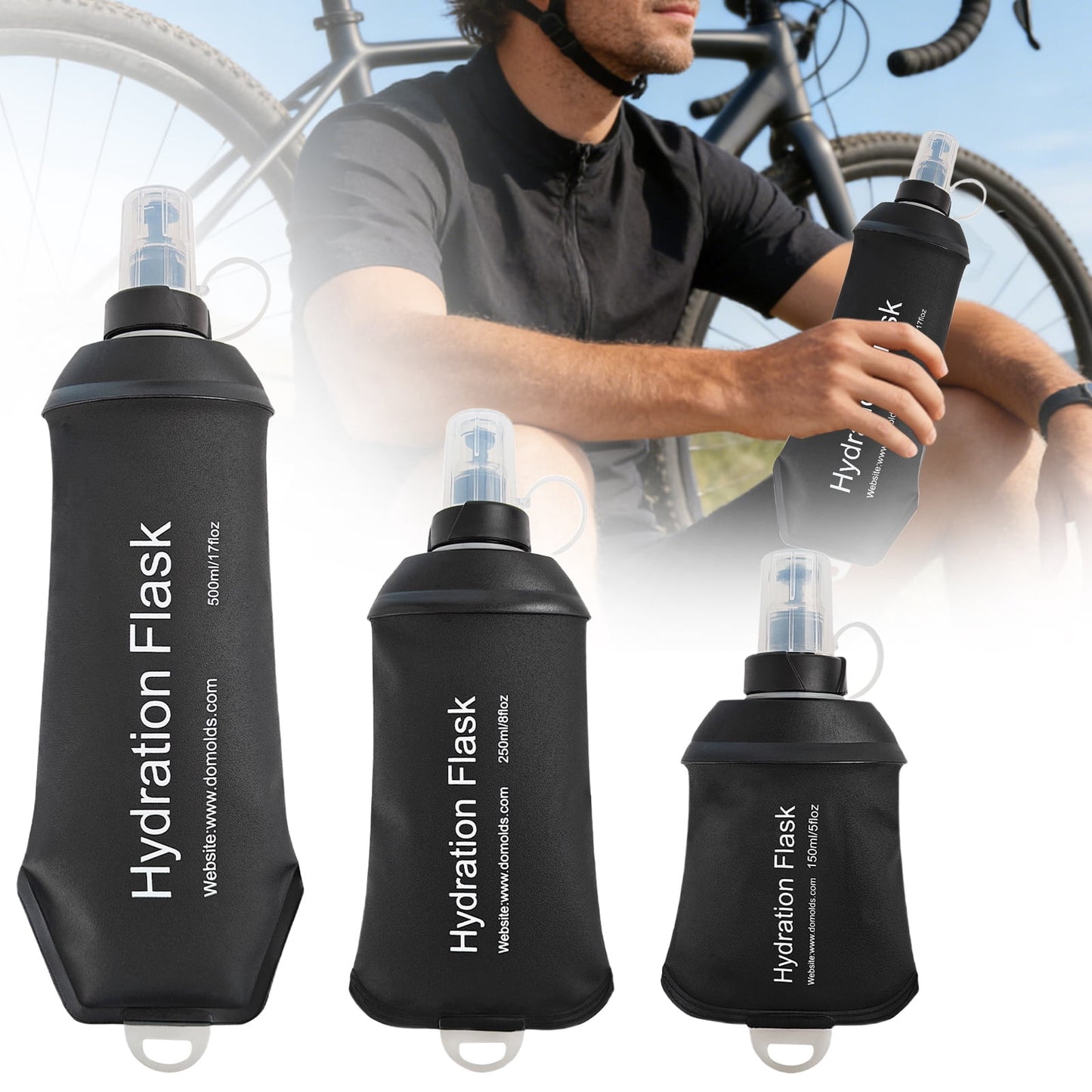 150ml Soft Flask,Light Tpu Foldable Soft Water Bottle Leak Proof Hydration Flask,Soft Water Bottle Running for Running Hiking Cycling Camping Portable Travel Sports Water Bag Easy to Carry M(250ml) Army Green