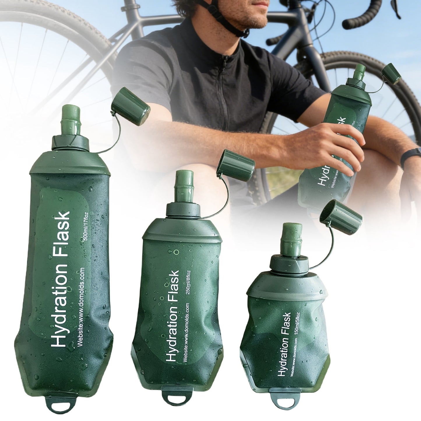 150ml Soft Flask,Light Tpu Foldable Soft Water Bottle Leak Proof Hydration Flask,Soft Water Bottle Running for Running Hiking Cycling Camping Portable Travel Sports Water Bag Easy to Carry L(500ml) Army Green