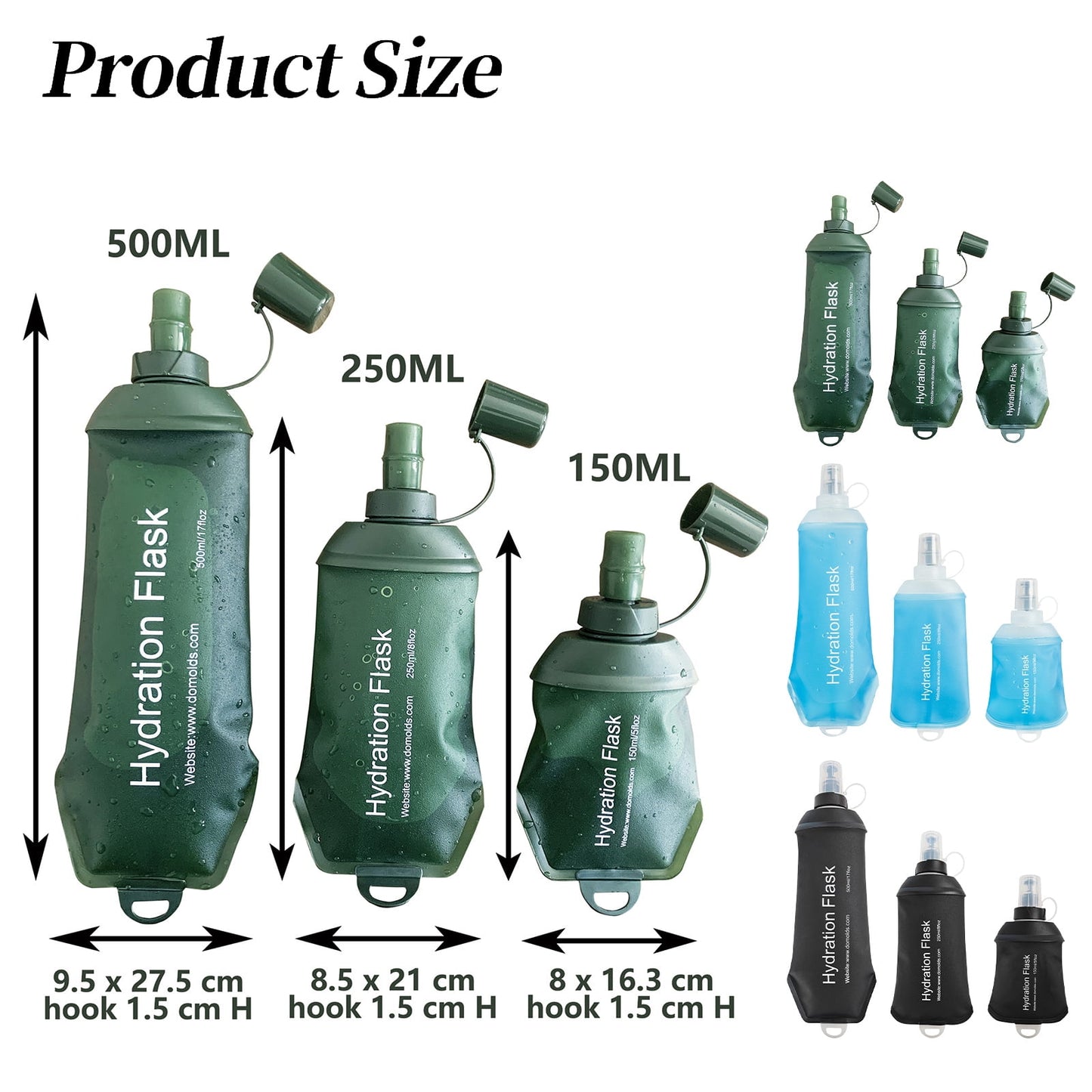 150ml Soft Flask,Light Tpu Foldable Soft Water Bottle Leak Proof Hydration Flask,Soft Water Bottle Running for Running Hiking Cycling Camping Portable Travel Sports Water Bag Easy to Carry M(250ml) Light Blue