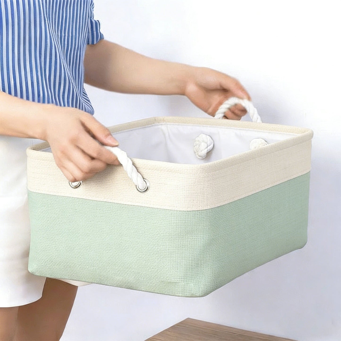 LGCASL Fabric Storage Box, Fabric Storage Box, Storage Basket with Handles and for Clothes Shelves Closet Wardrobe Home Wear and Reinforced, Light Gray S(12.2×5.1×8.2Inch) S(12.2×5.1×8.2inch) Light Green