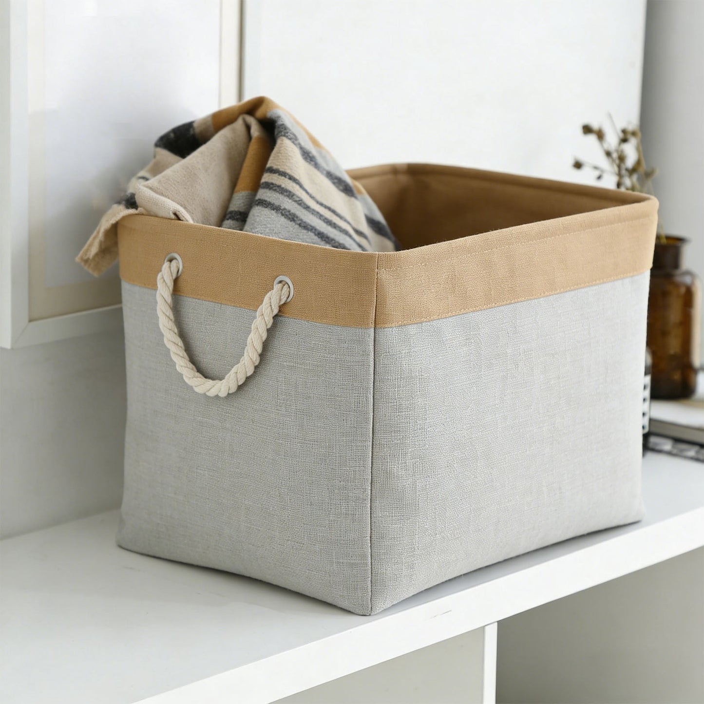 LGCASL Fabric Storage Box, Fabric Storage Box, Storage Basket with Handles and for Clothes Shelves Closet Wardrobe Home Wear and Reinforced, Light Gray S(12.2×5.1×8.2Inch) S(12.2×5.1×8.2inch) Light Green