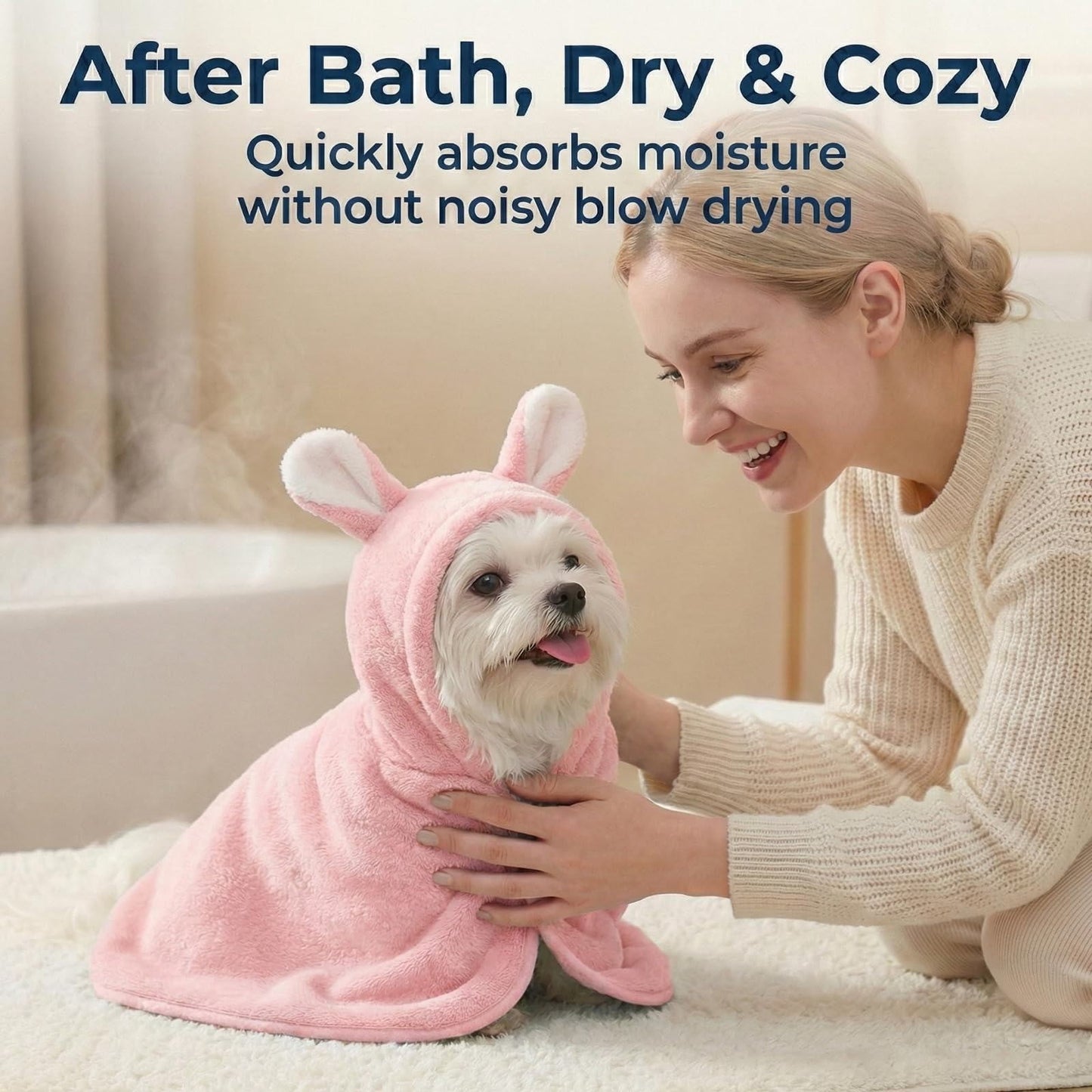 LGCASL 2026 New Puppy Bathrobe with Hood, Dog Bathrobe Absorbent Towel for Small Dogs Fast Drying Dog Robe Coat with Hood Puppy Towel Wrap Pet Grooming After Shower (Blue, Xs) L Pink