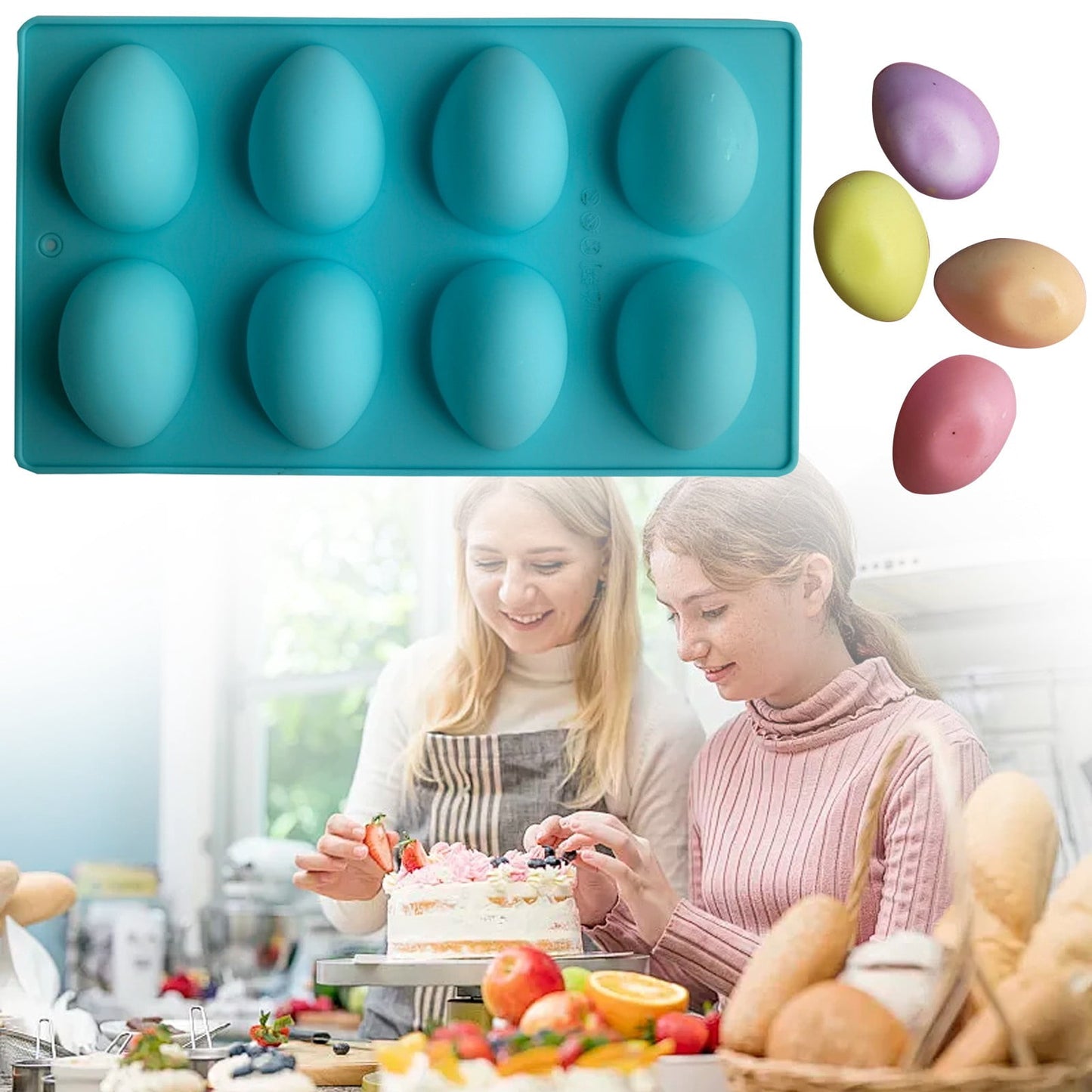 LGCASL Silicone Egg Shaped Molds, Egg Shaped Silicone Molds for Baking Easter Egg Shaped Silicone Baking Grade Non Stick Egg Shaped Easter Homemade Baking Tools Blue