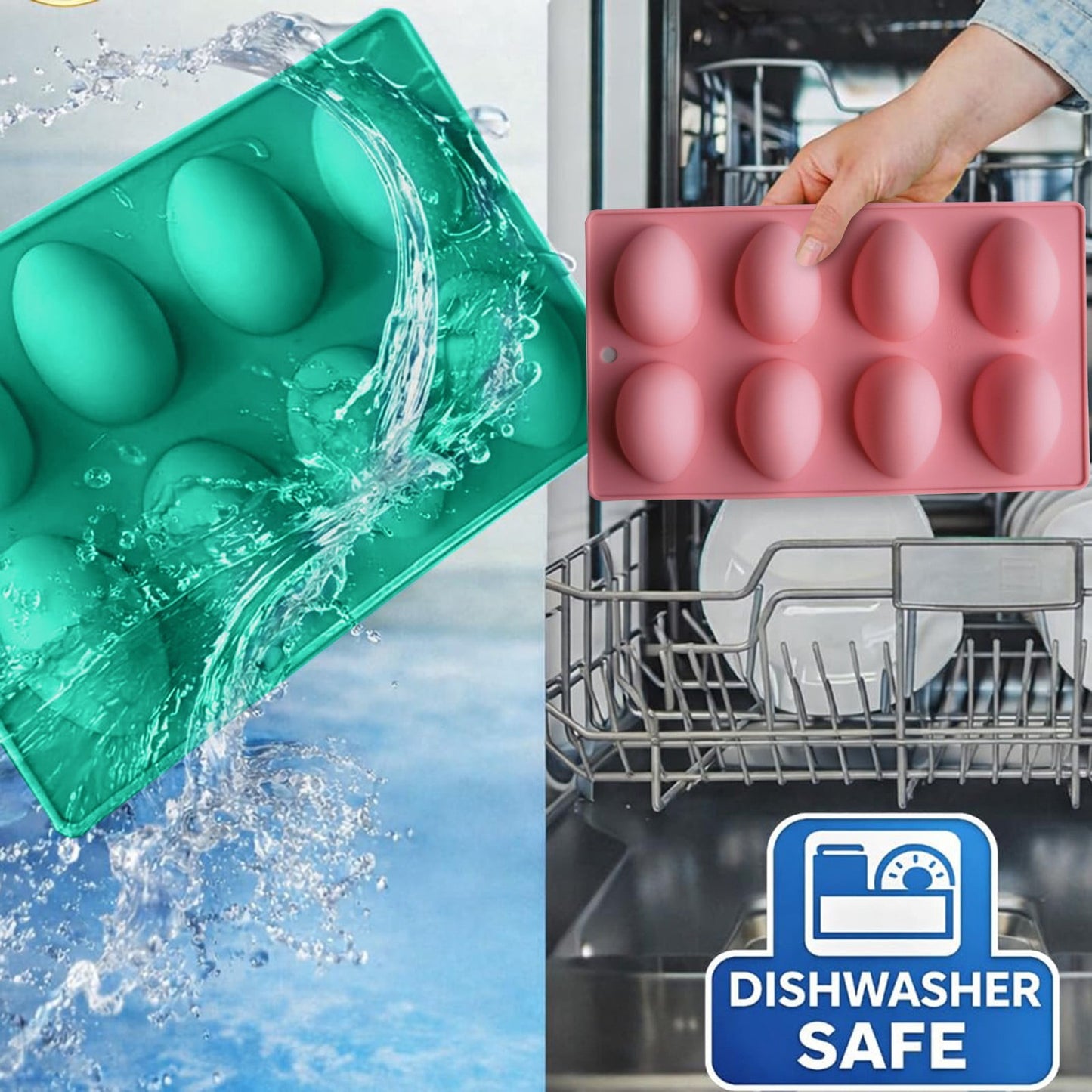 LGCASL Silicone Egg Shaped Molds, Egg Shaped Silicone Molds for Baking Easter Egg Shaped Silicone Baking Grade Non Stick Egg Shaped Easter Homemade Baking Tools Green