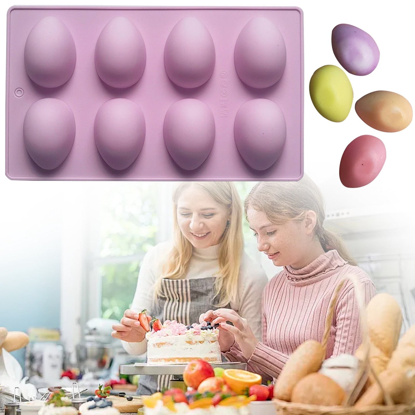 LGCASL Silicone Egg Shaped Molds, Egg Shaped Silicone Molds for Baking Easter Egg Shaped Silicone Baking Grade Non Stick Egg Shaped Easter Homemade Baking Tools Purple