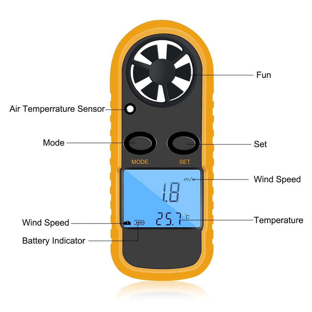 GM816 Digital Anemometer Wind-Speed Gauge Meter LCD Handheld Airflow Windmeter Thermometer