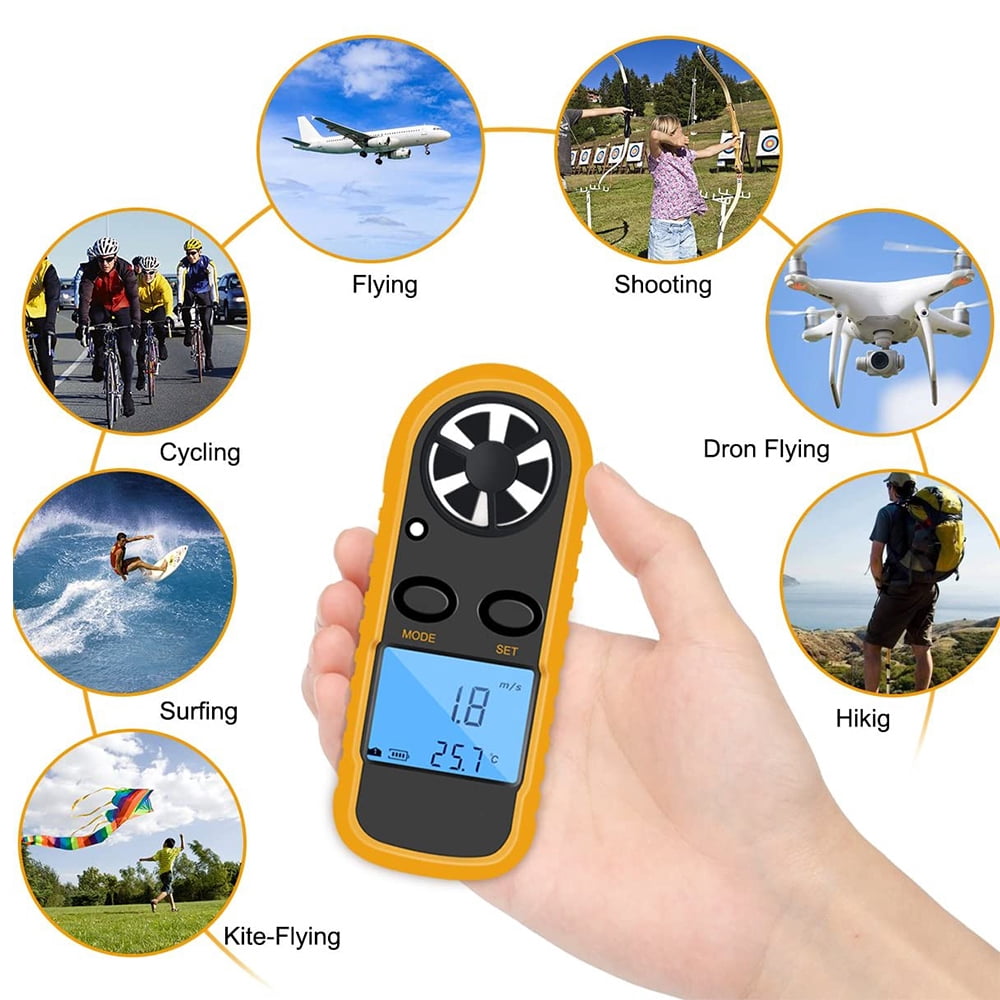 GM816 Digital Anemometer Wind-Speed Gauge Meter LCD Handheld Airflow Windmeter Thermometer