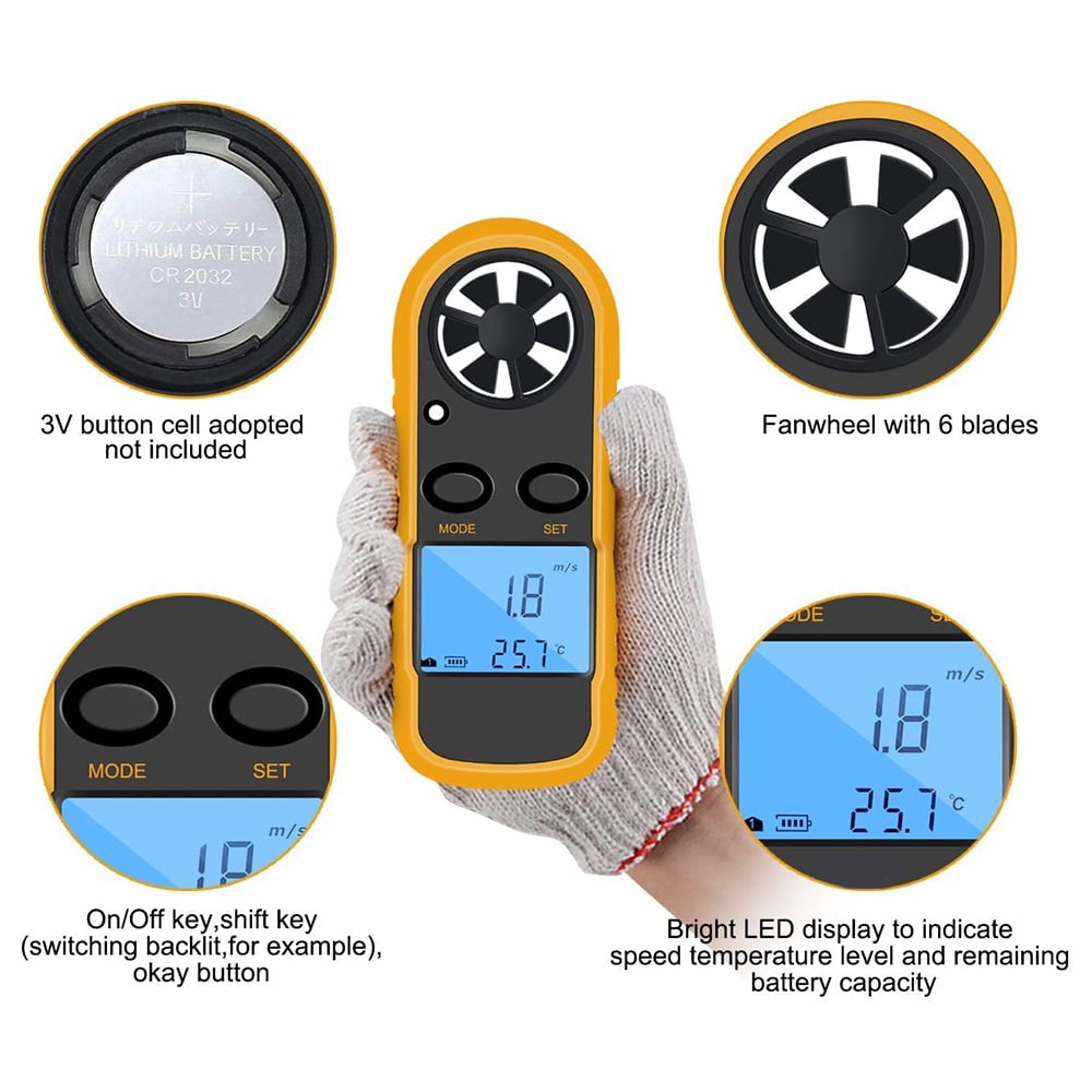 GM816 Digital Anemometer Wind-Speed Gauge Meter LCD Handheld Airflow Windmeter Thermometer