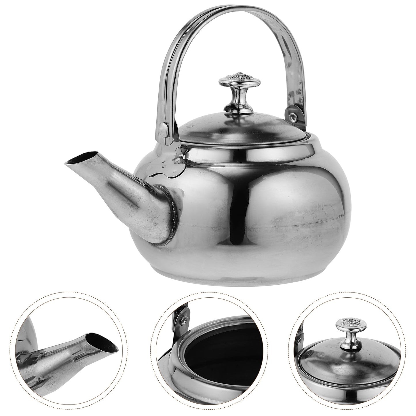 Stainless Steel Whistling Tea Kettle Stovetop Tea Pot Fast Boiling Heat Water Tea Pot 14X11CM Silver