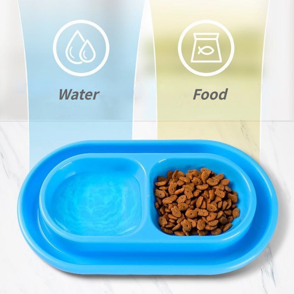 Cat Bowls for Food and Water Easy to Clean Ants Away Outside Pet Double Bow Large Blue