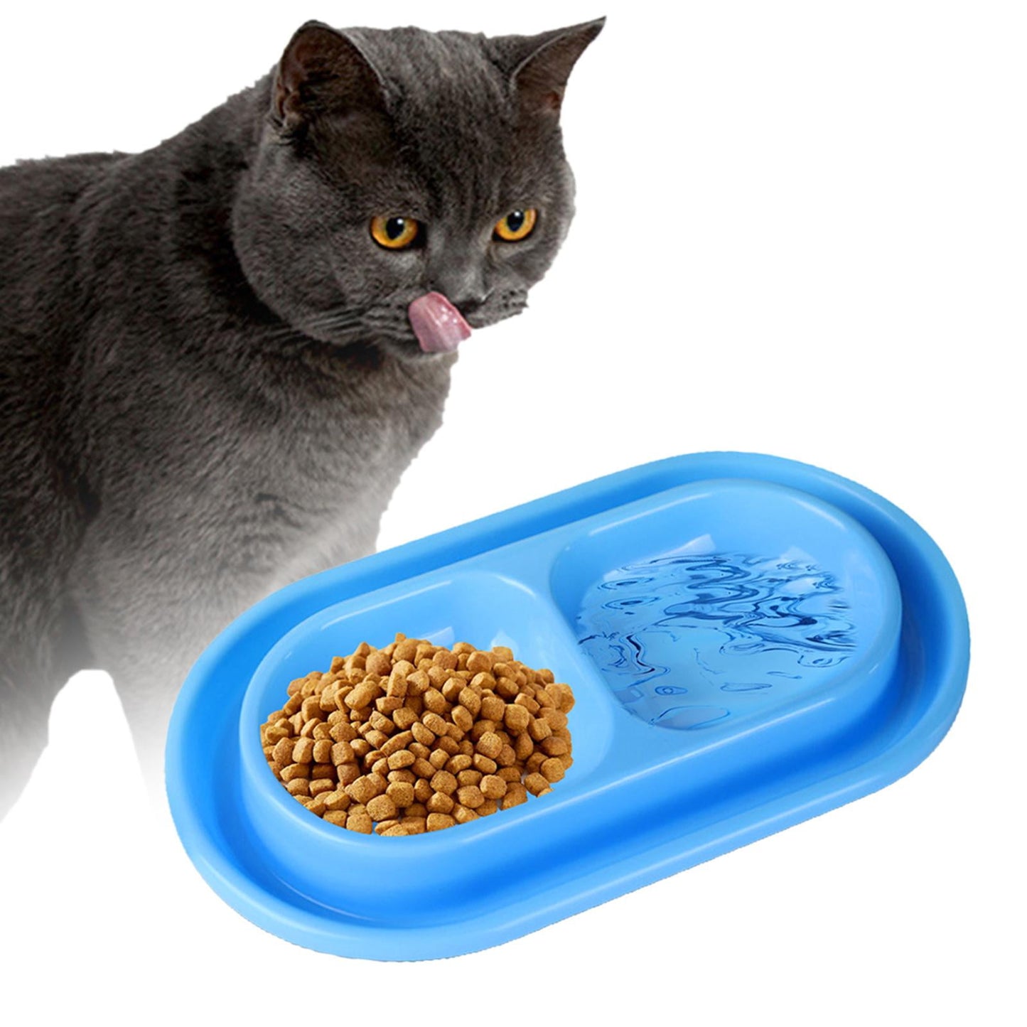 Cat Bowls for Food and Water Easy to Clean Ants Away Outside Pet Double Bow Large Blue