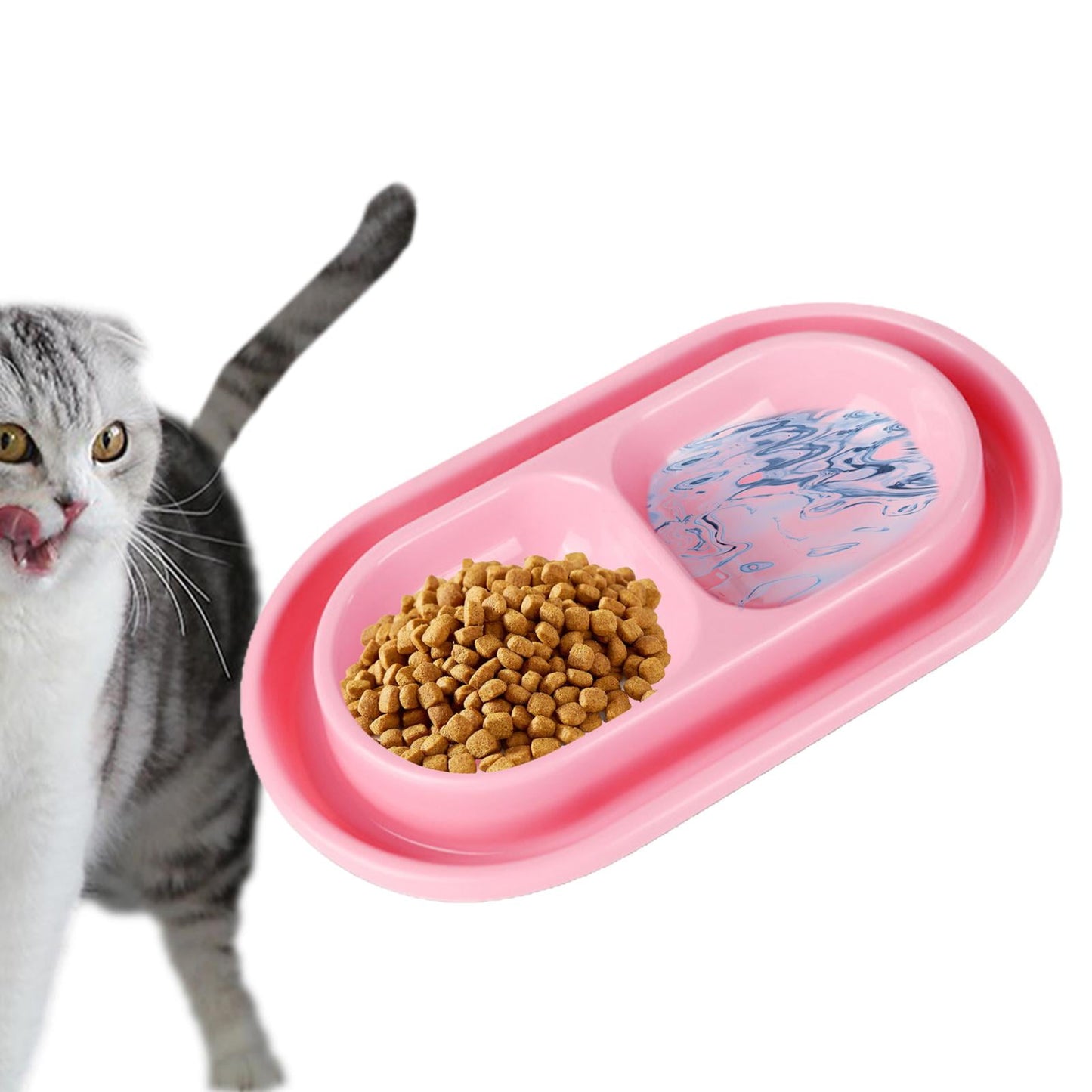 Cat Bowls for Food and Water Easy to Clean Ants Away Outside Pet Double Bowl Large Blue Pink