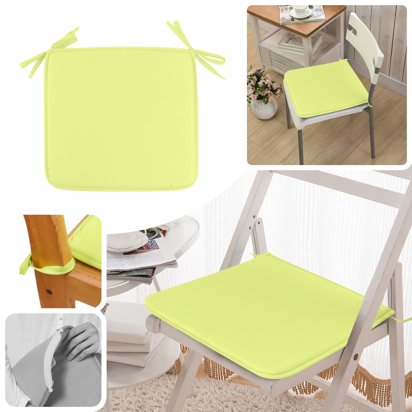 Clearance! JWDX Cushion, Dining Chair Cushion, Clearance Square Strap Garden Chair Pads Seat Cushion for Outdoor Bistros Stool Patio Dining Room Yellow