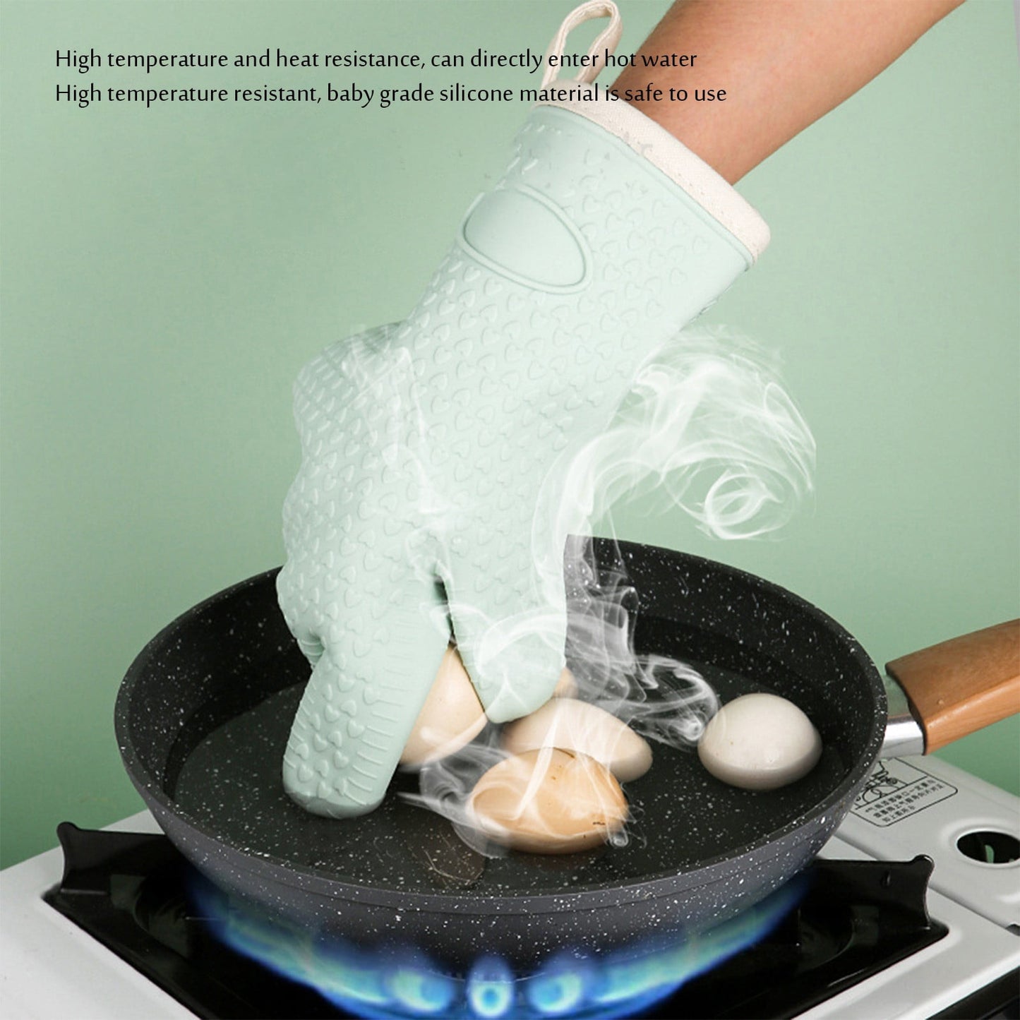 JWDX Silicone Smoker Oven Gloves -Extreme Heat Resistant Bbq Gloves -Handle Hot Food Right on Your Grill Fryer Pit|Waterproof Oven Mitts Z3-Mint Green