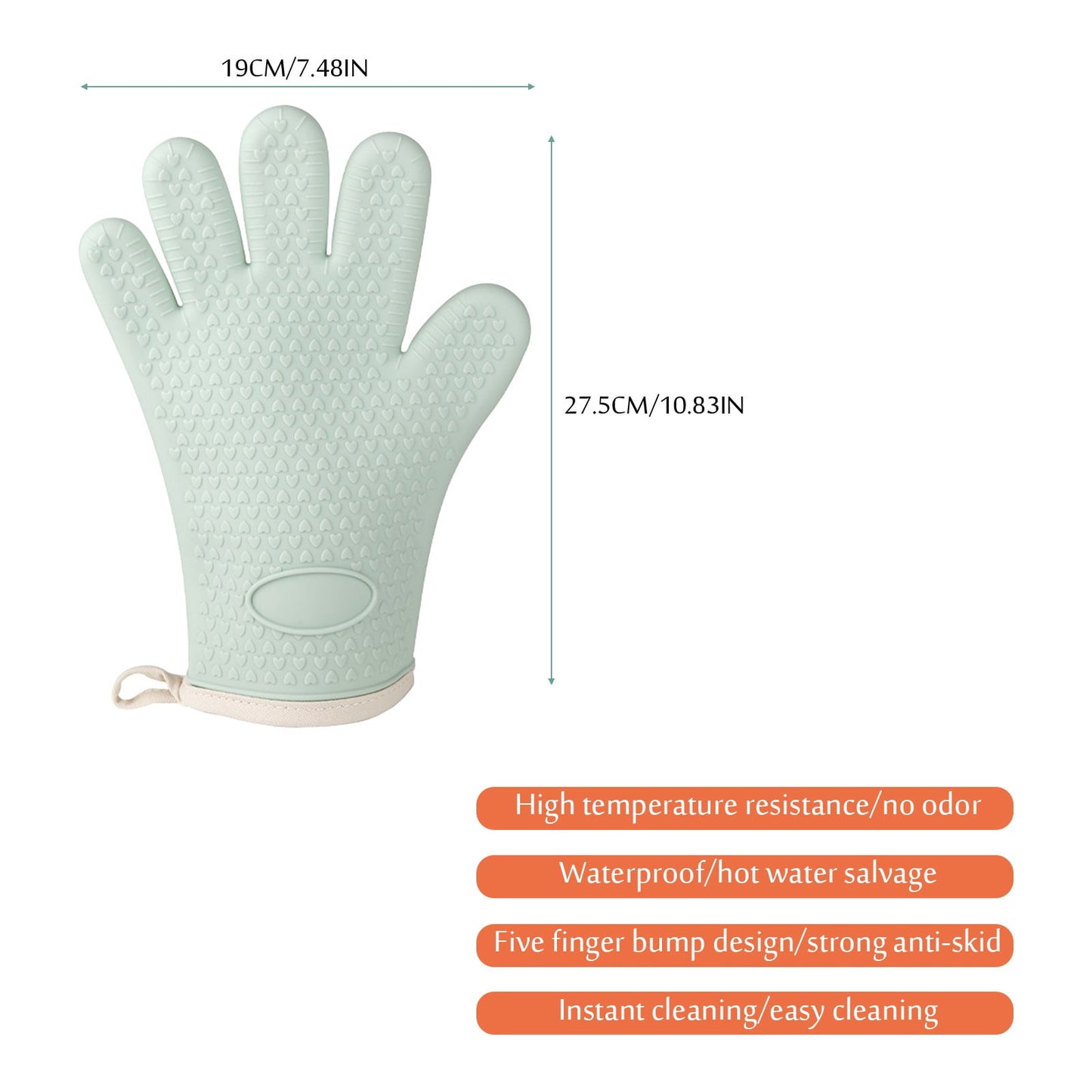 JWDX Silicone Smoker Oven Gloves -Extreme Heat Resistant Bbq Gloves -Handle Hot Food Right on Your Grill Fryer Pit|Waterproof Oven Mitts Z3-Mint Green