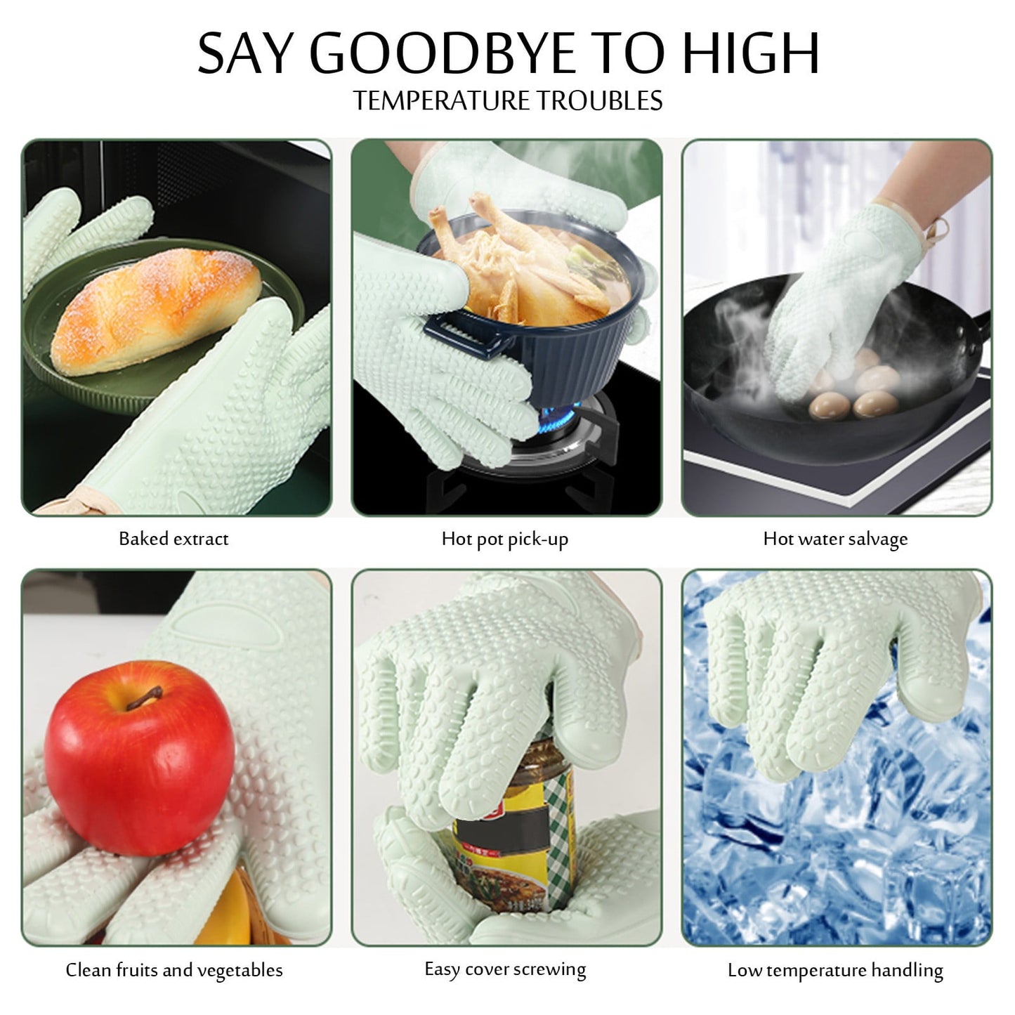 JWDX Silicone Smoker Oven Gloves -Extreme Heat Resistant Bbq Gloves -Handle Hot Food Right on Your Grill Fryer Pit|Waterproof Oven Mitts Z3-Mint Green