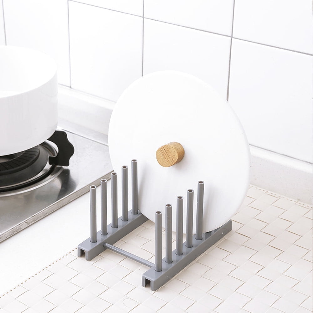 JWDX Dish Rack, Rack Clearance, Kitchen Plastic Pot Lid Shelf Cooking Storage Kitchen Decor Tool Stand Holder Grey