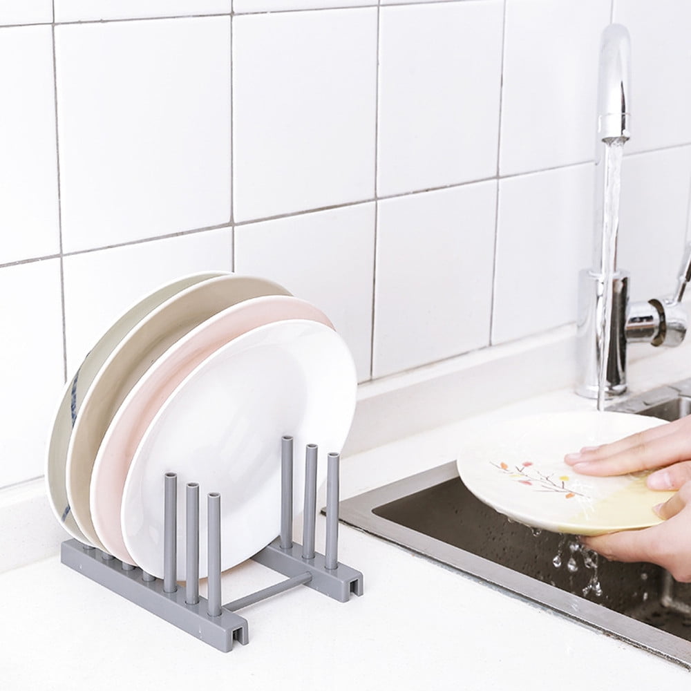 JWDX Dish Rack, Rack Clearance, Kitchen Plastic Pot Lid Shelf Cooking Storage Kitchen Decor Tool Stand Holder Grey