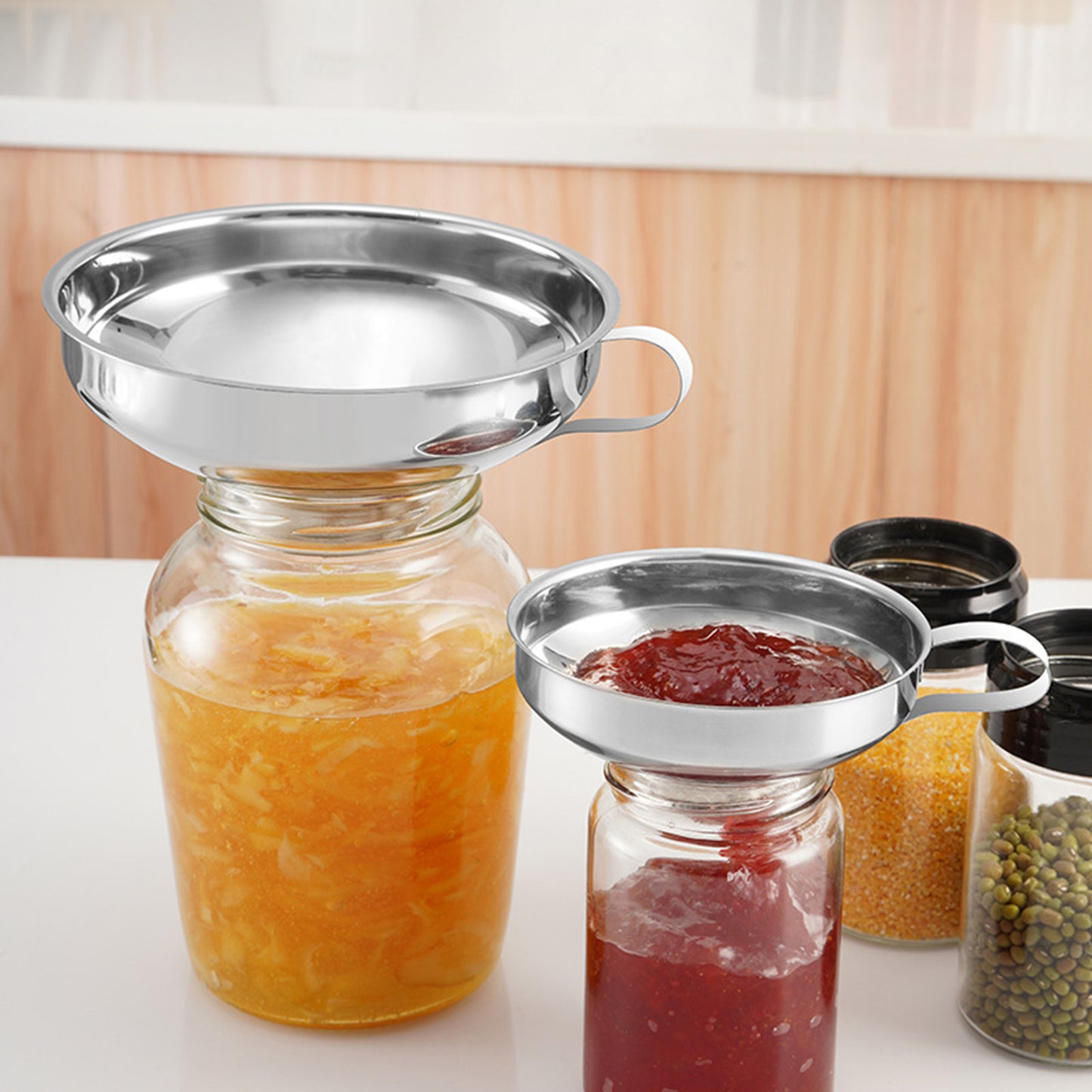 Walbest Stainless Steel Canning Funnel Lightweight Wide Mouth Jar Funnel With Handle for Wide and Regular Mouth Jars Food Grade Metal Jam Kitchen Tool S(4.13" x 1.97")